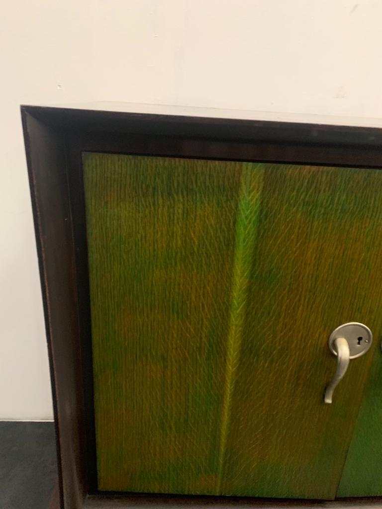 Sideboard aus Holz mit Holzspiegel und grünen Anilingriffen, 1930er Jahre im Angebot 4
