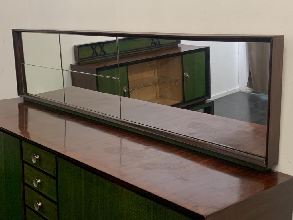 Sideboard with Wooden Mirror with Green Aniline Handles, 1930s For Sale 5