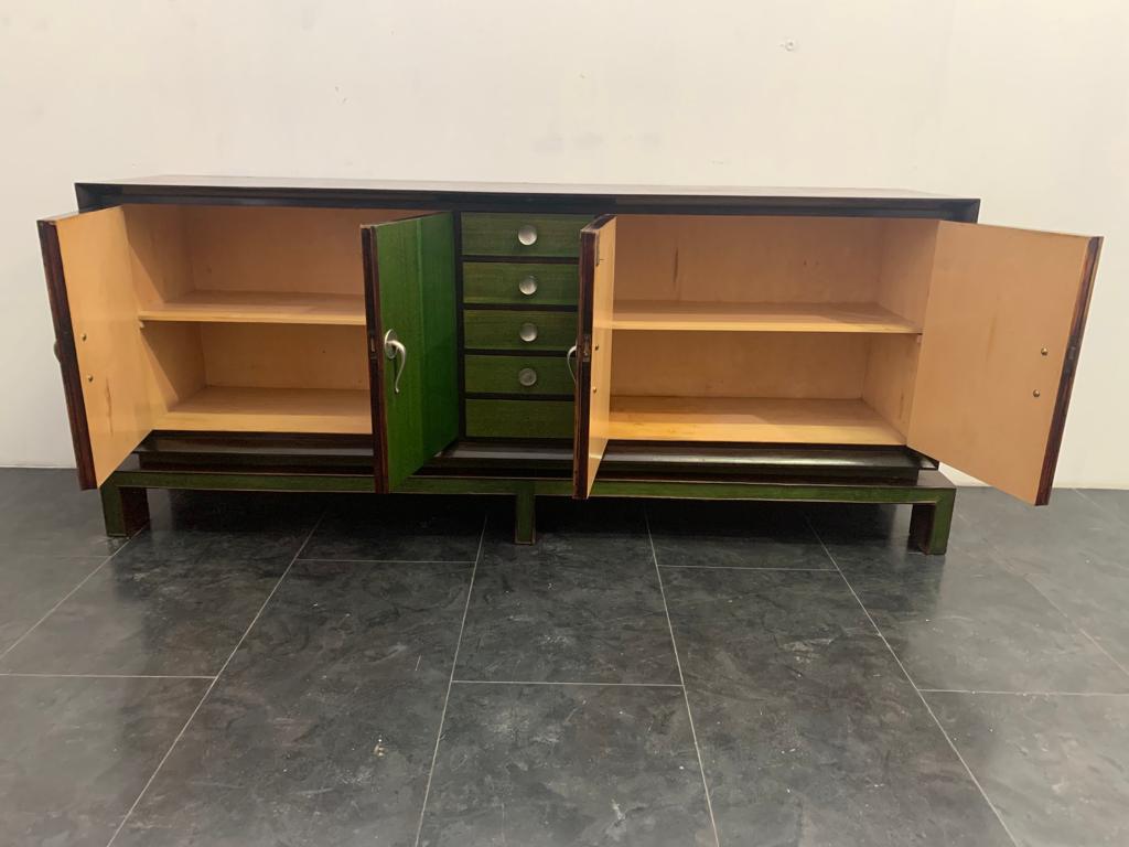 Sideboard with Wooden Mirror with Green Aniline Handles, 1930s For Sale 6