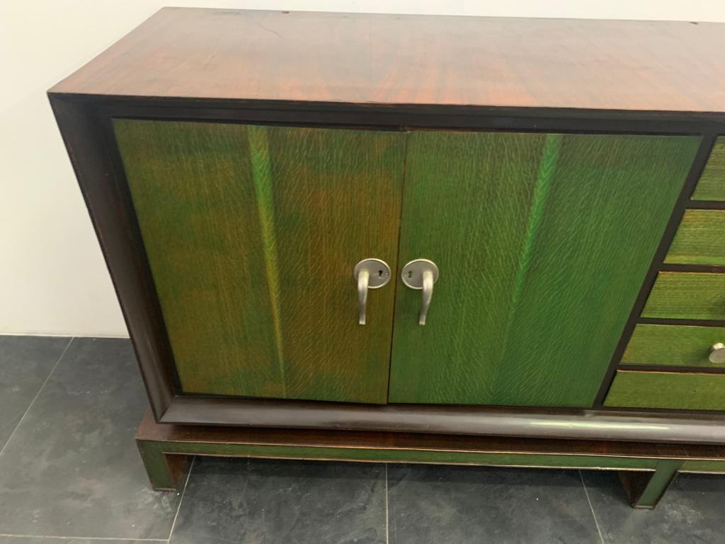 Sideboard with Wooden Mirror with Green Aniline Handles, 1930s For Sale 2