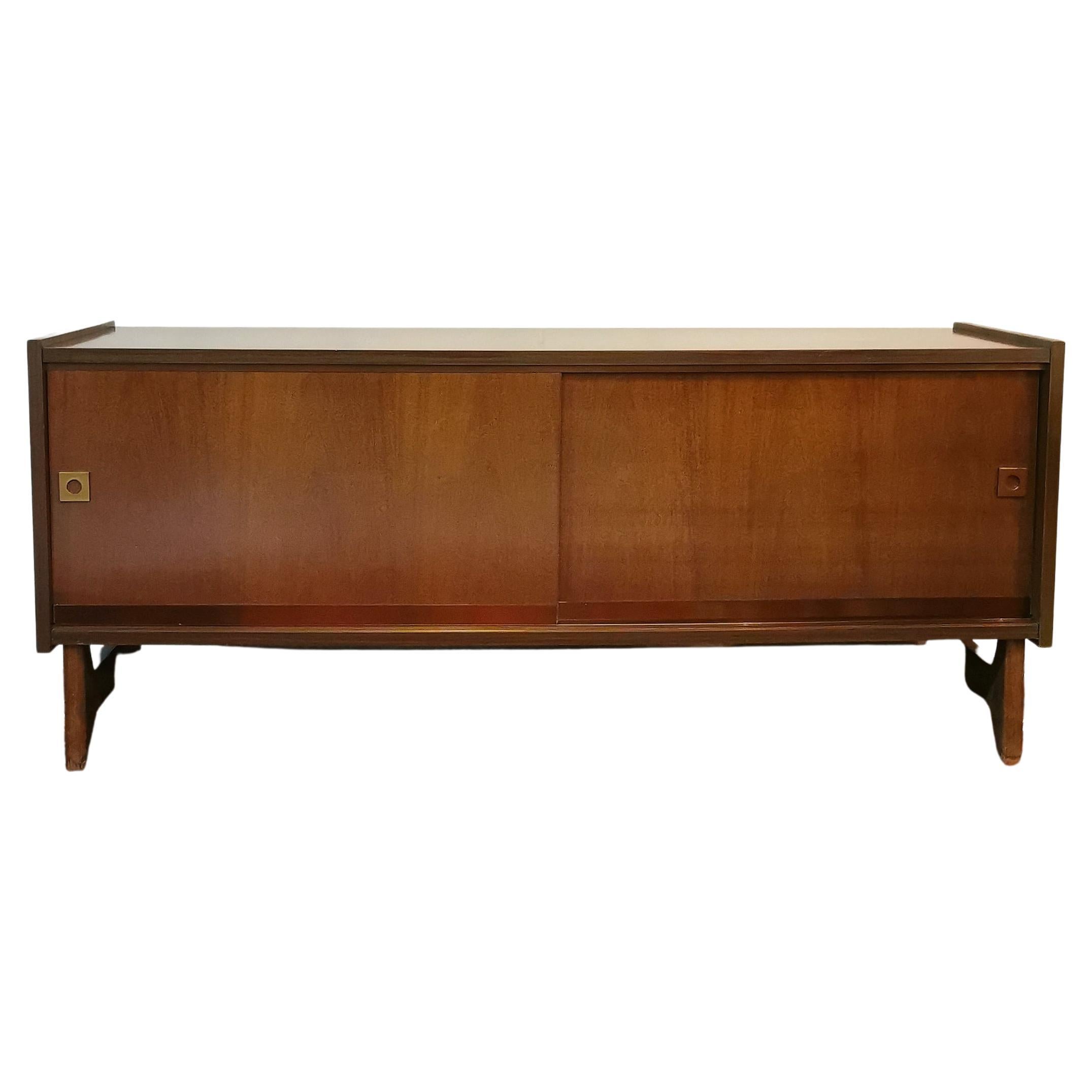 Sideboard Credenza Wood Glass Brass Midcentury Italian Design 1970s