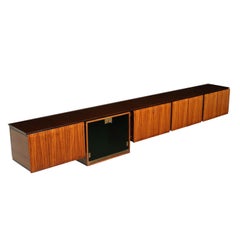 Sideboard Wood Veneer Brass Vintage, Italy, 1960s