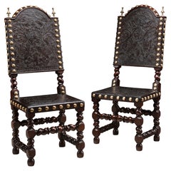 Paire de chaises d'appoint en cuir Oak Oak Brass