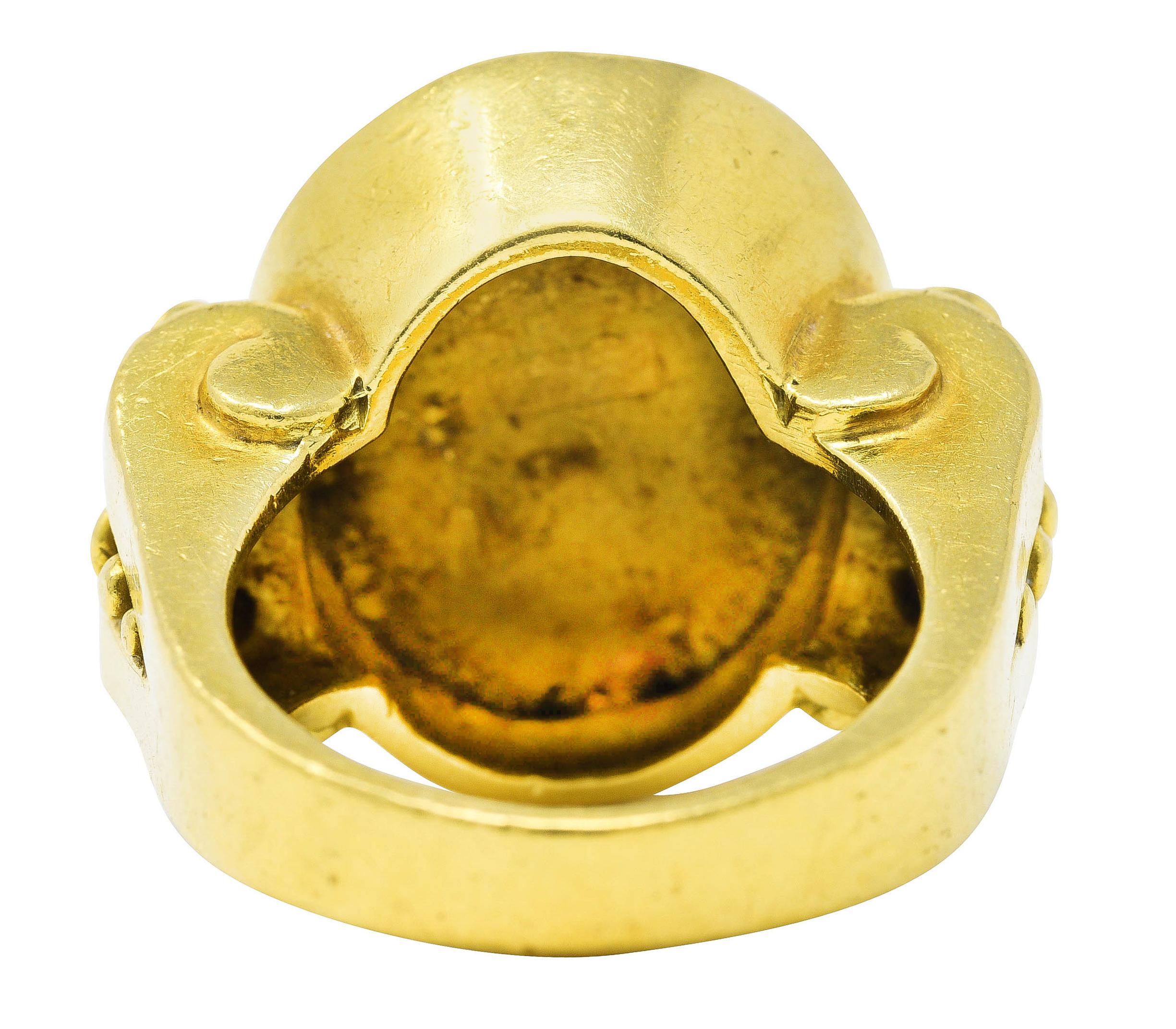 Brilliant Cut Sidengang Neoclassical Diamond 18 Karat Yellow Gold Greek Muse Signet Ring