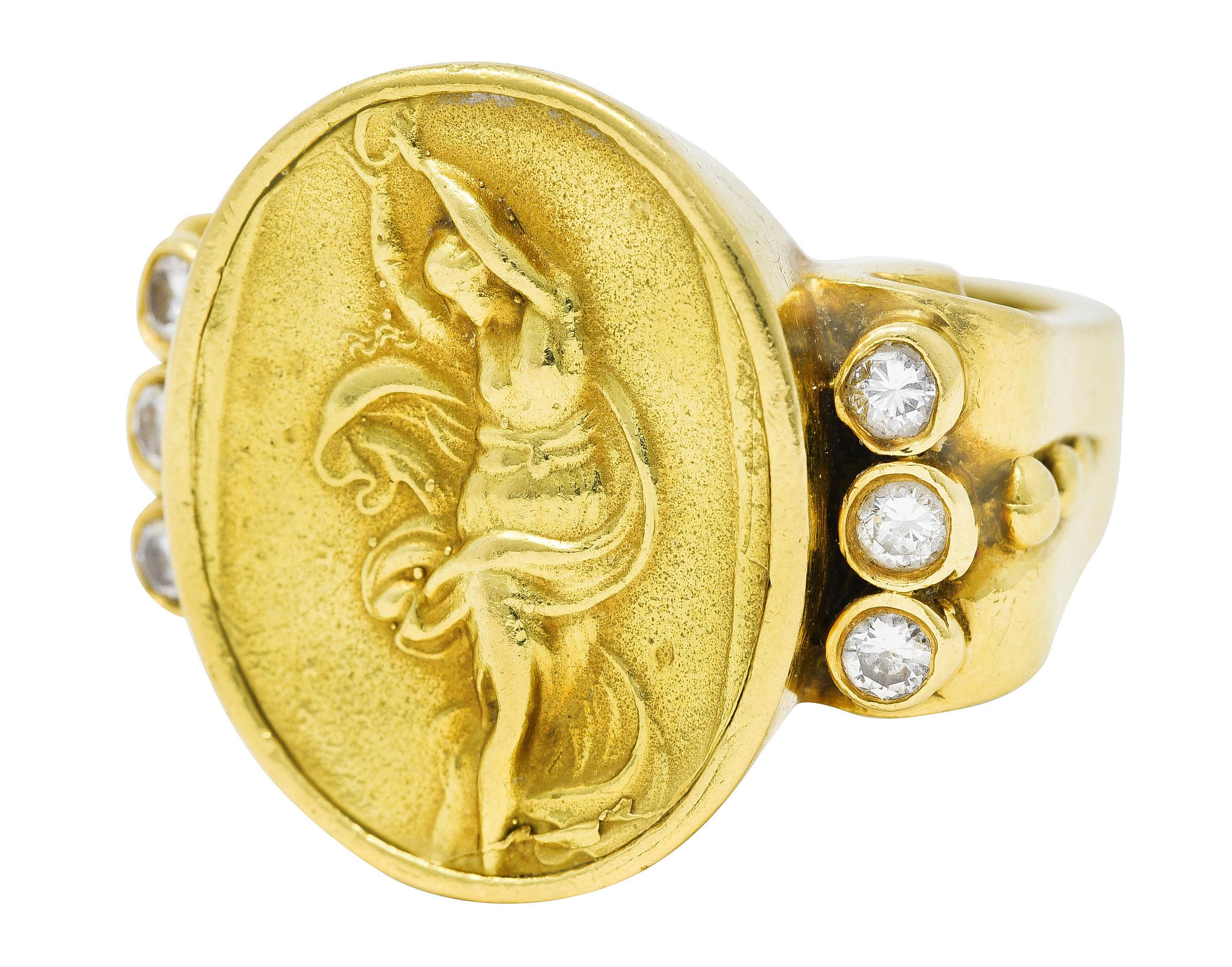 Women's or Men's Sidengang Neoclassical Diamond 18 Karat Yellow Gold Greek Muse Signet Ring