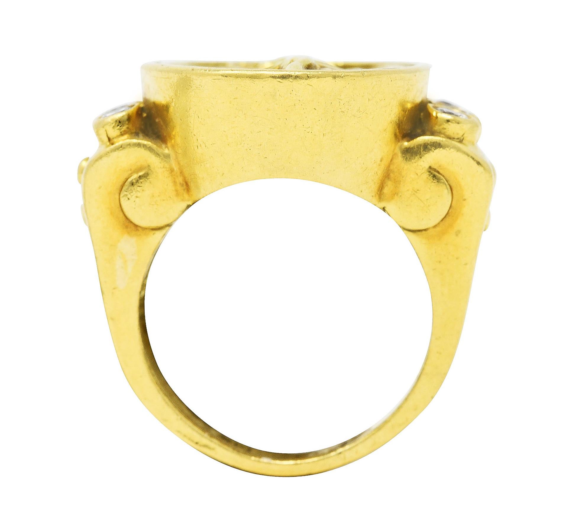 Sidengang Neoclassical Diamond 18 Karat Yellow Gold Greek Muse Signet Ring 2