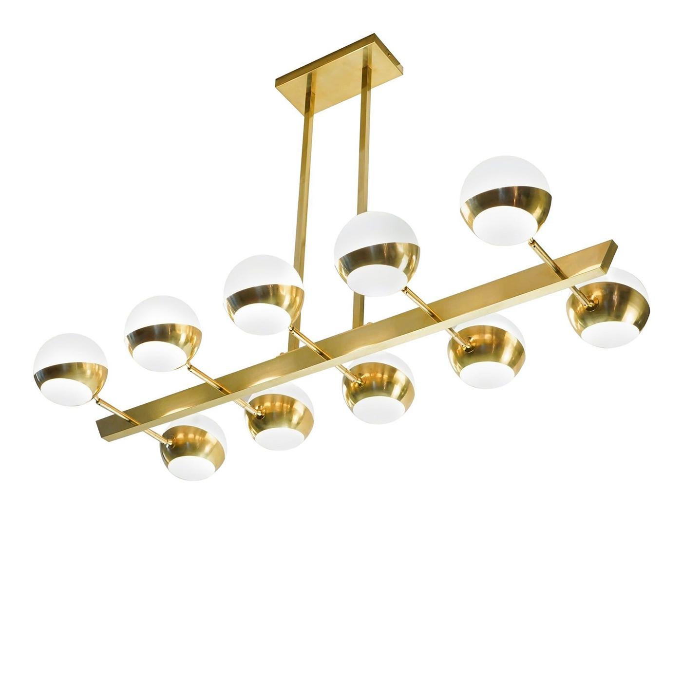 Siderale 10-Light Brass And Glass Chandelier by Silvio Piattelli (Messing) im Angebot