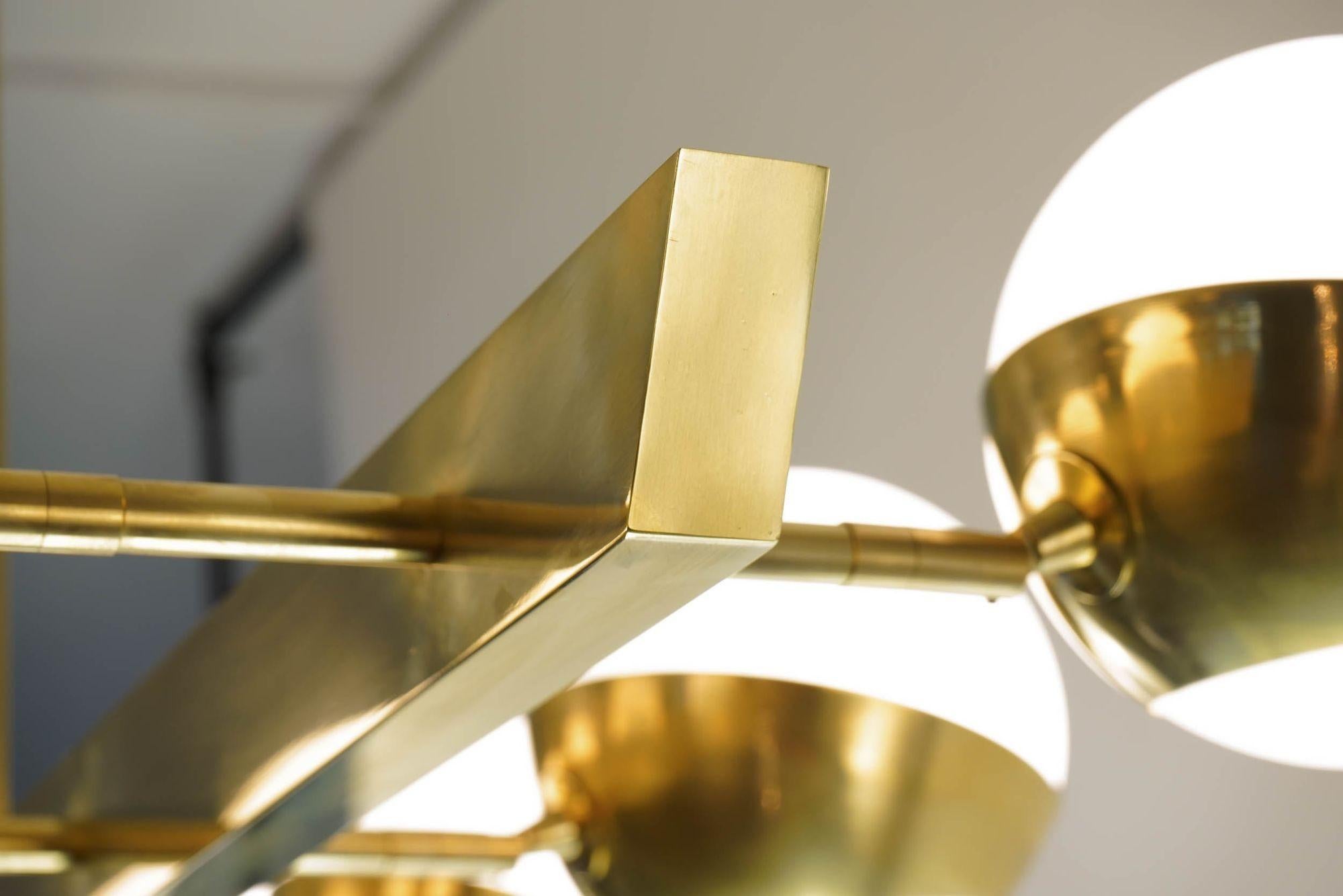 Siderale 10 lights Brass and Lattimo glass Chandelier, Silvio Piattelli Design For Sale 7