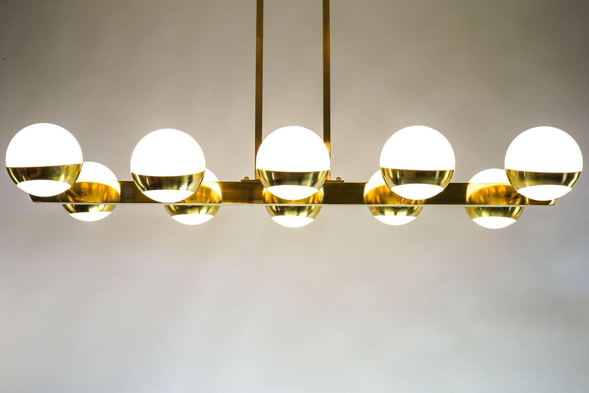Siderale 10 lights Brass and Lattimo glass Chandelier, Silvio Piattelli Design For Sale 8