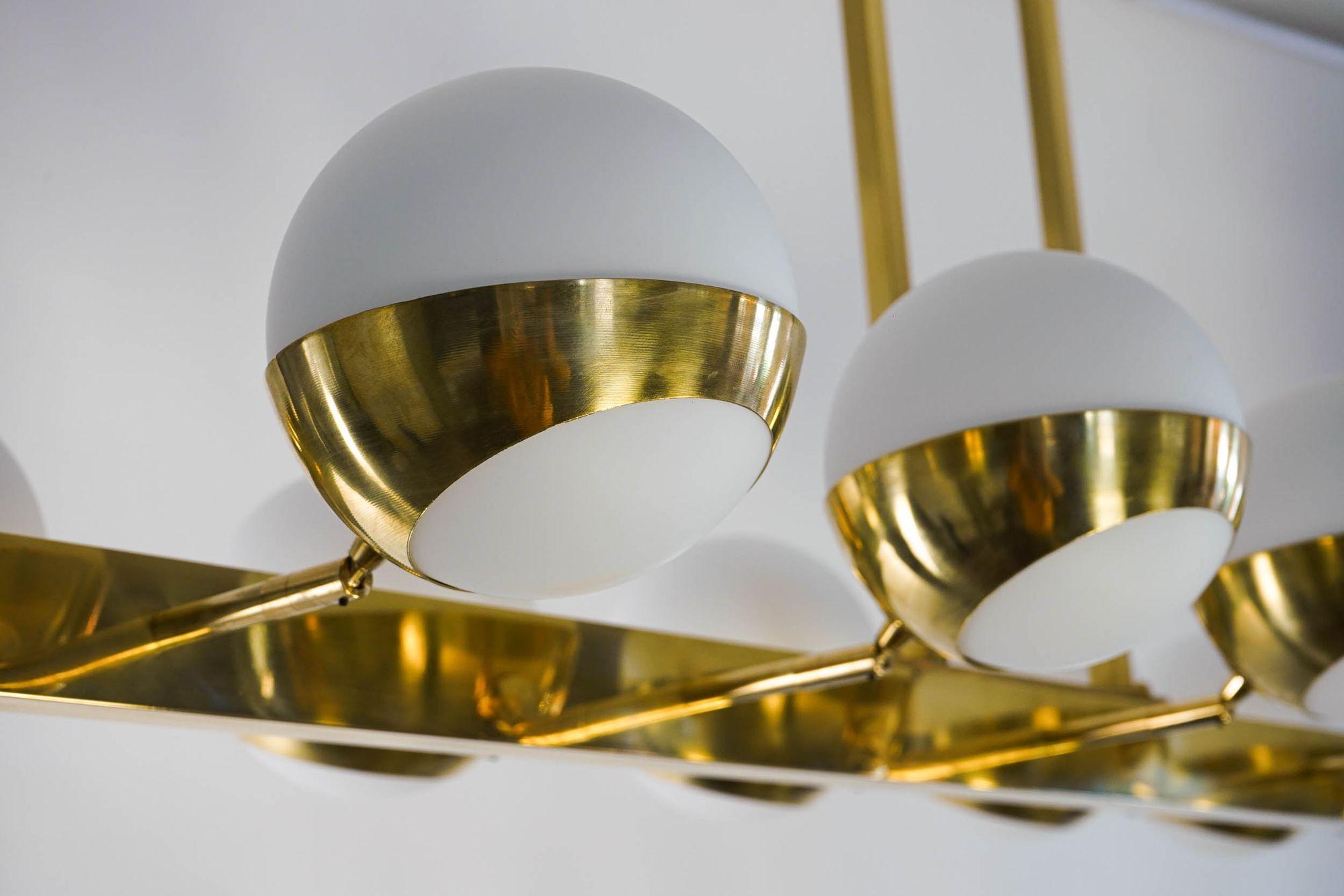 Siderale 10 lights Brass and Lattimo glass Chandelier, Silvio Piattelli Design For Sale 13