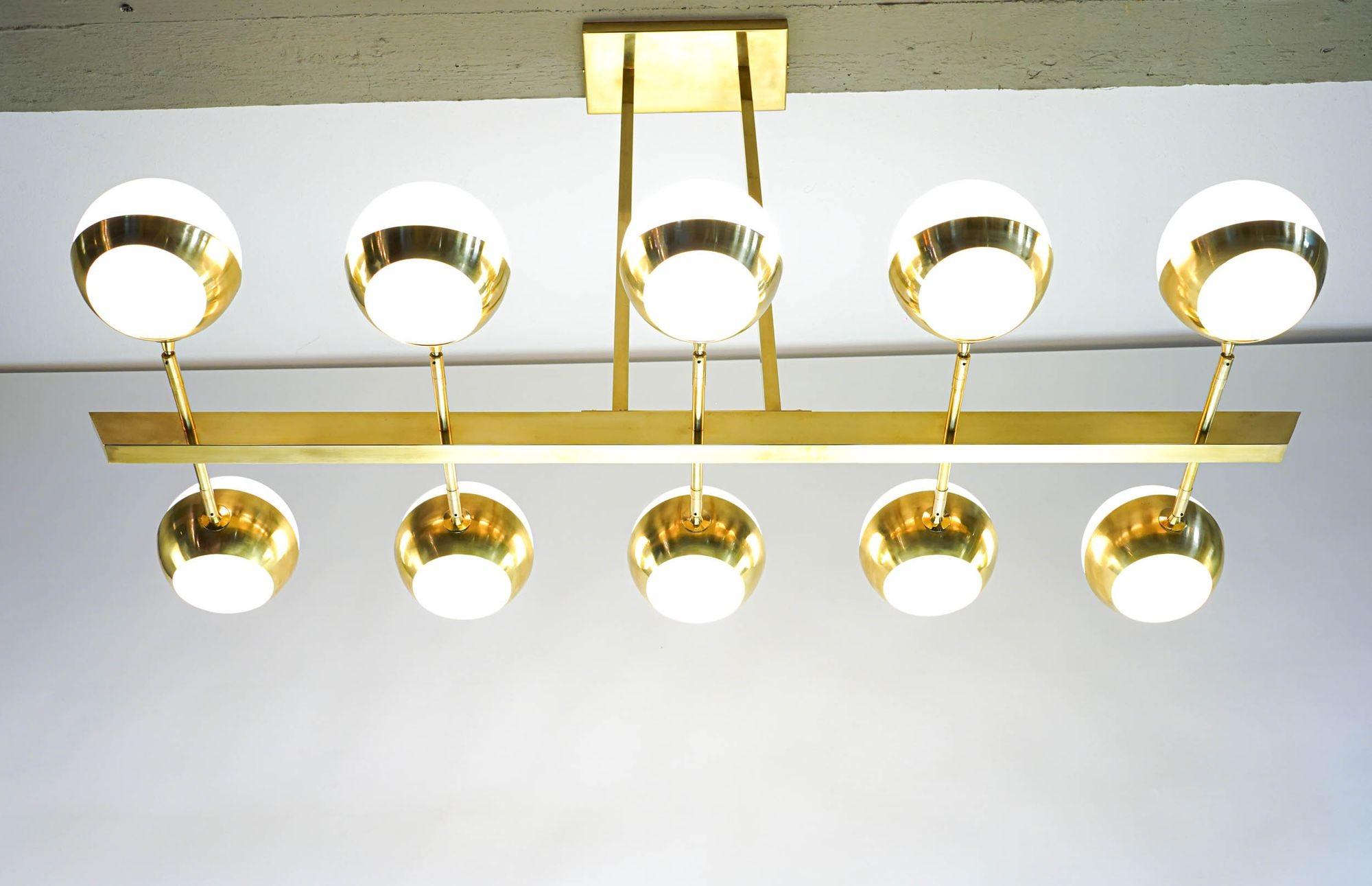 Siderale 10 lights Brass and Lattimo glass Chandelier, Silvio Piattelli Design For Sale 1