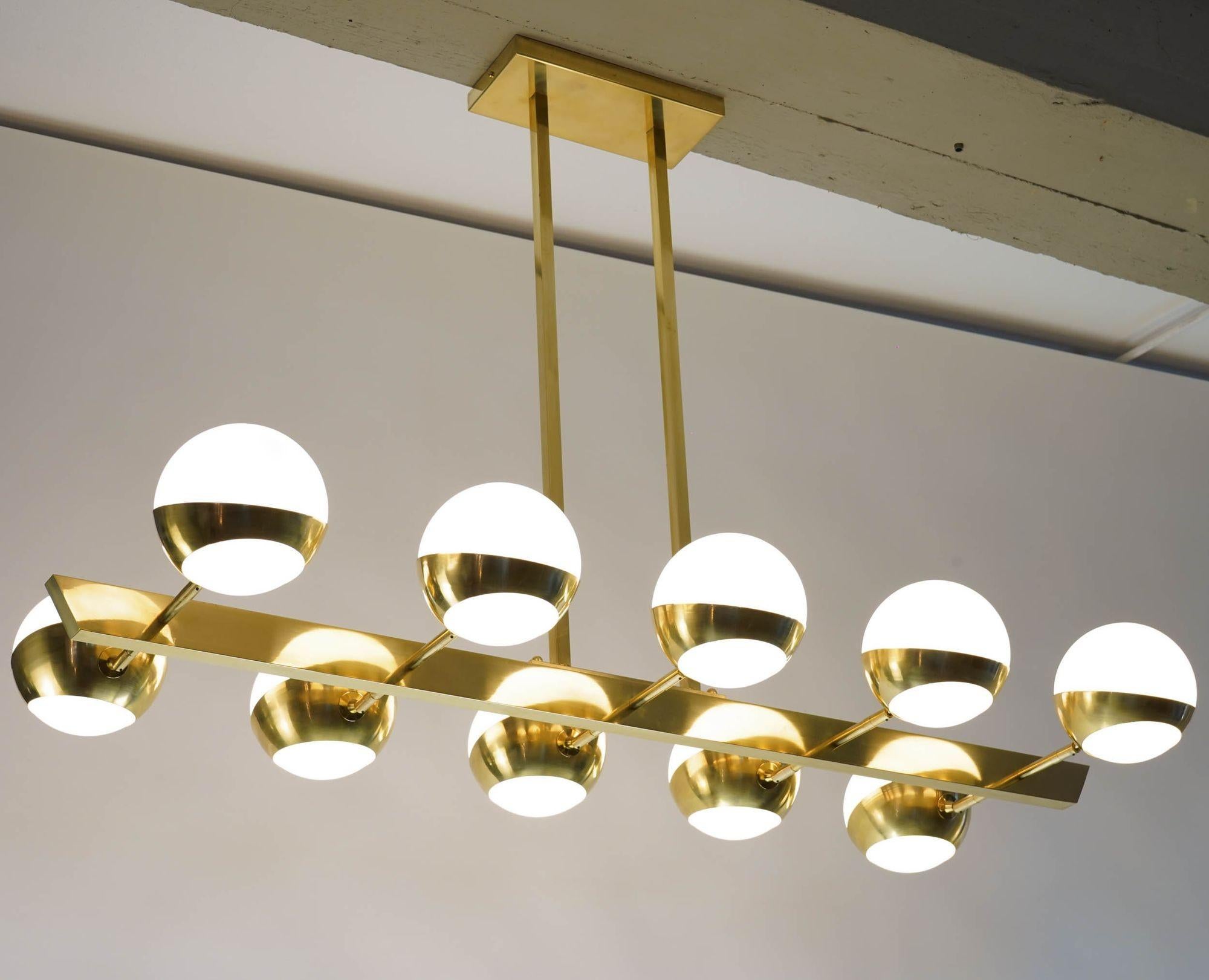 Siderale 10 lights Brass and Lattimo glass Chandelier, Silvio Piattelli Design For Sale 3