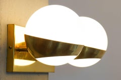 Siderale Twin Shades Brass and Lattimo glass Sconce, Silvio Piattelli Design