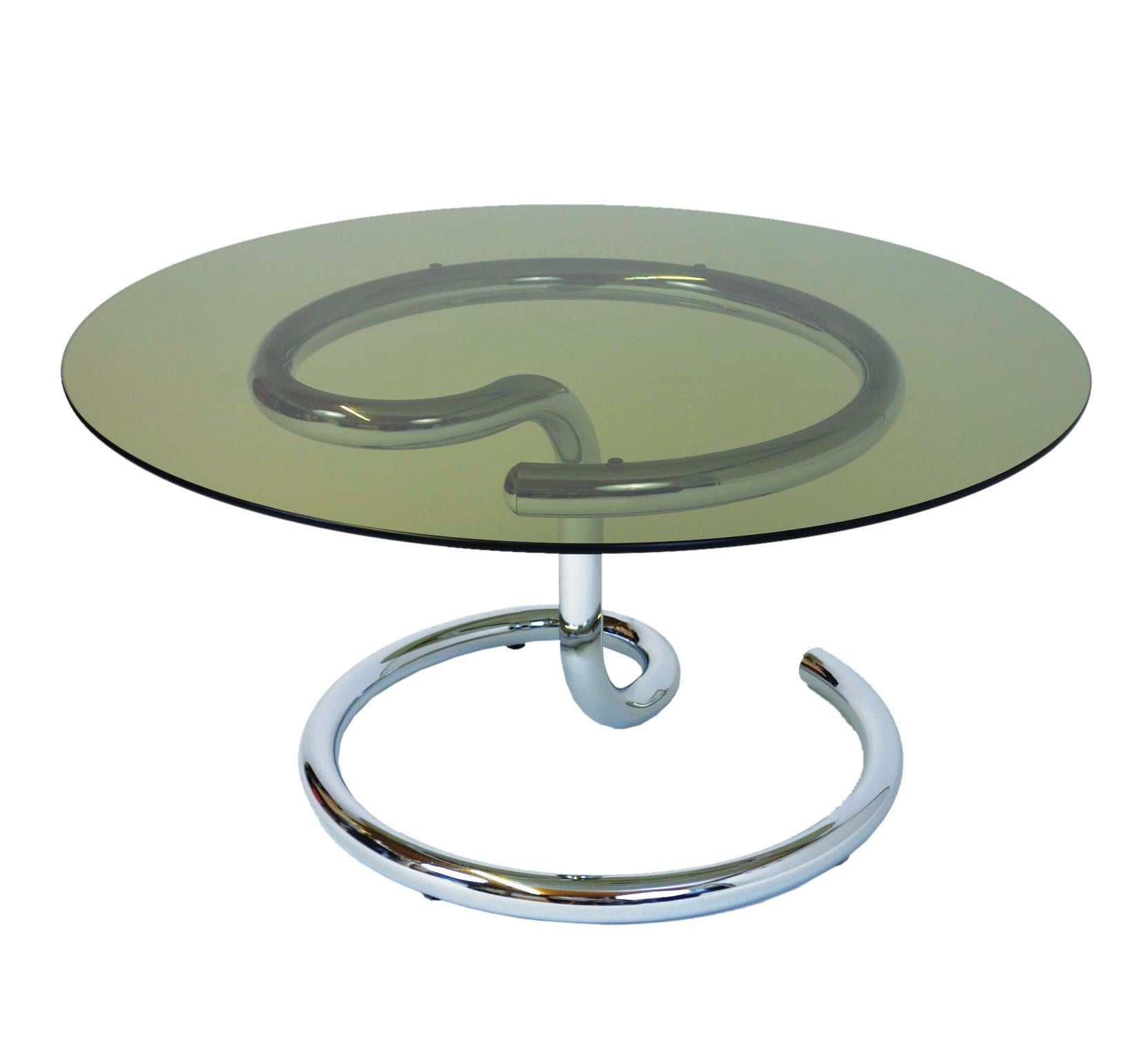 Metal Sidetable by Paul Tuttle for Strässle Switzerland 1970s Tubular Base & Glass Top For Sale