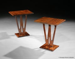 Sidetables Pair of Low Occasional Teak Vintage Trestle Modernist Fretwork