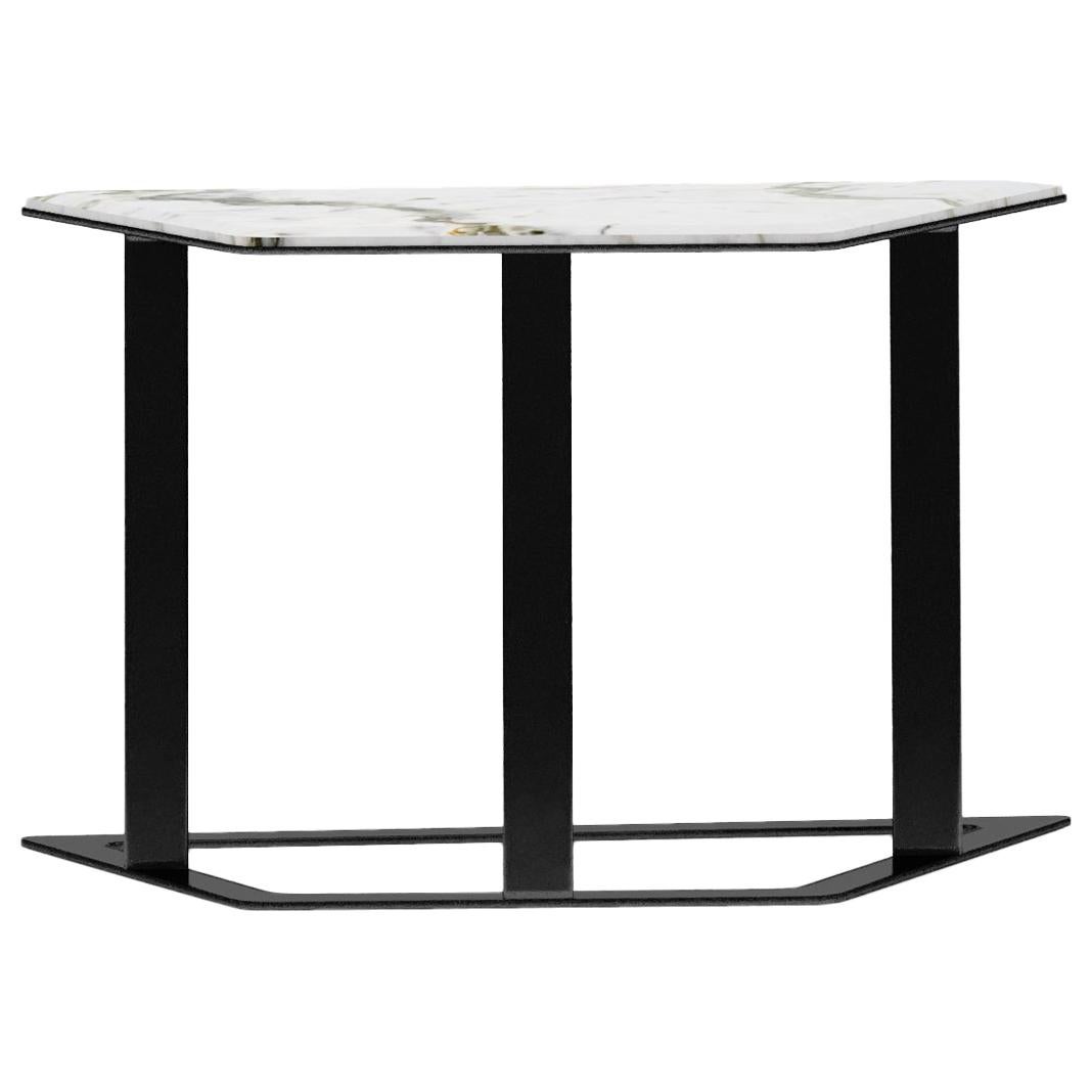 Contemporary Side Table Marble top and Metal Frame Legs For Sale