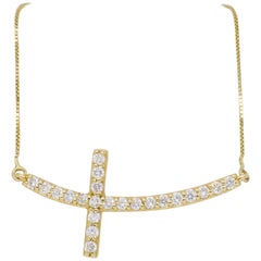 Sideways Diamond Cross Pendant Necklace