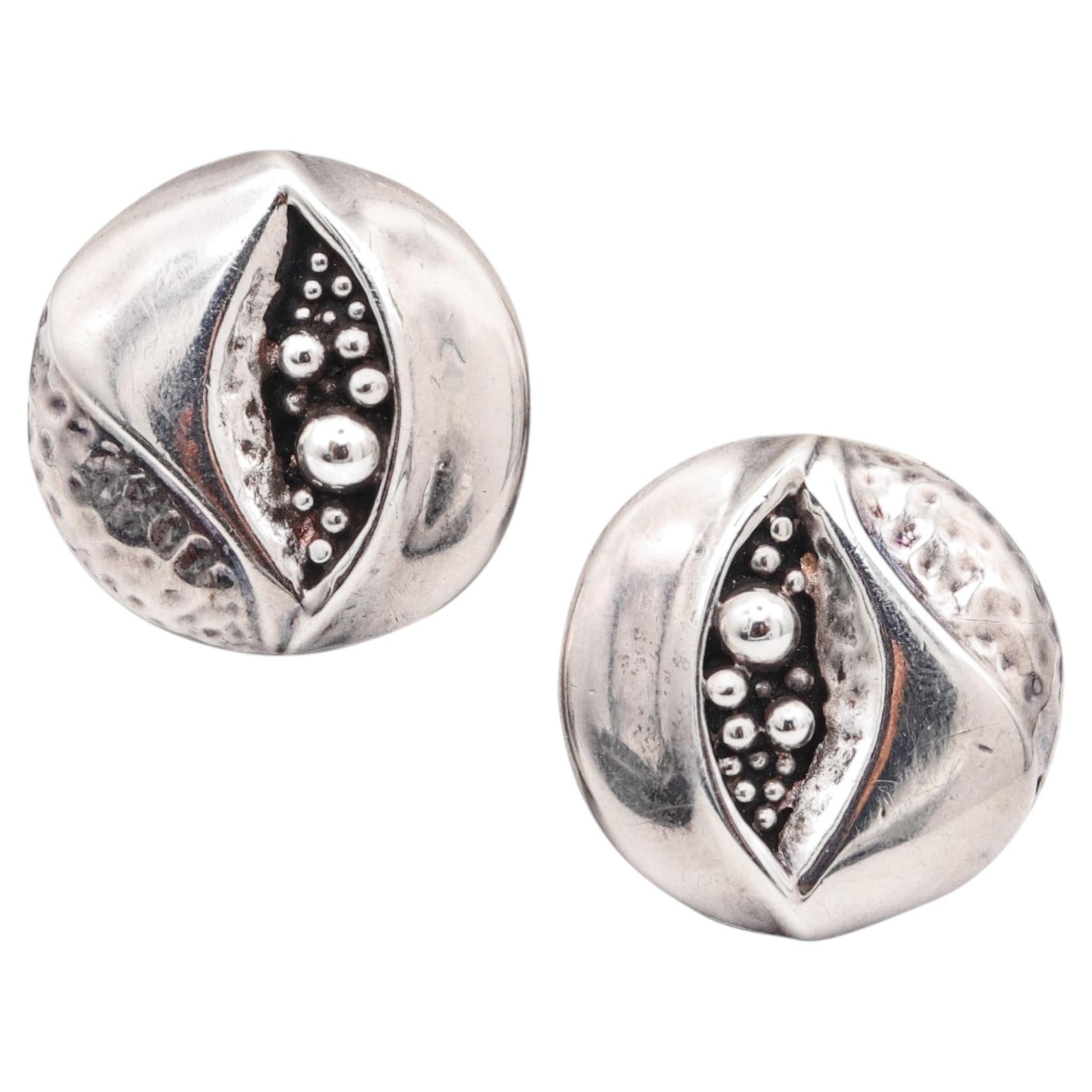 SIDNEY CARRON Paris 1980 Modernist Sculptural Earrings In Solid Plated Sterling