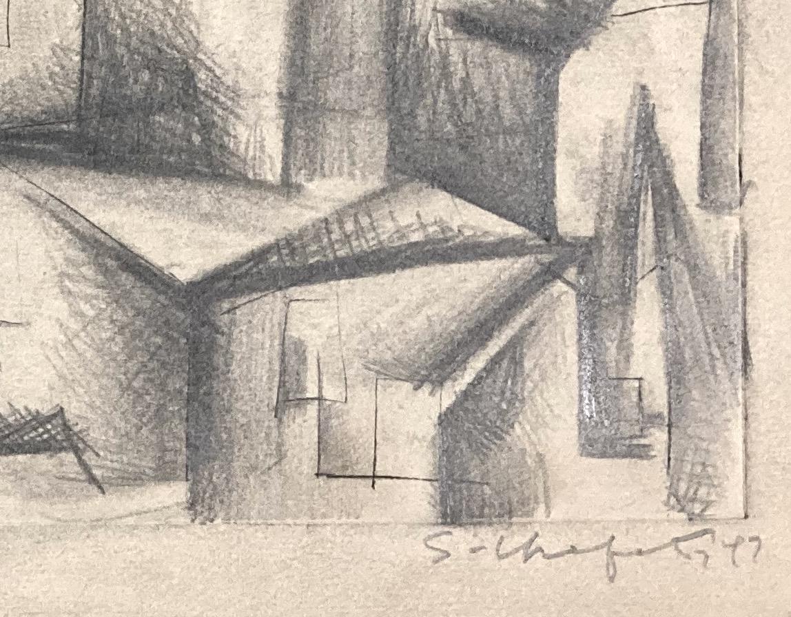 Sidney Chafetz, Pariser Landschaft, 1947, Bleistift über Kupferstich im Angebot 3