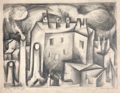 Sidney Chafetz, Paysage de Paris, 1947, crayon sur gravure