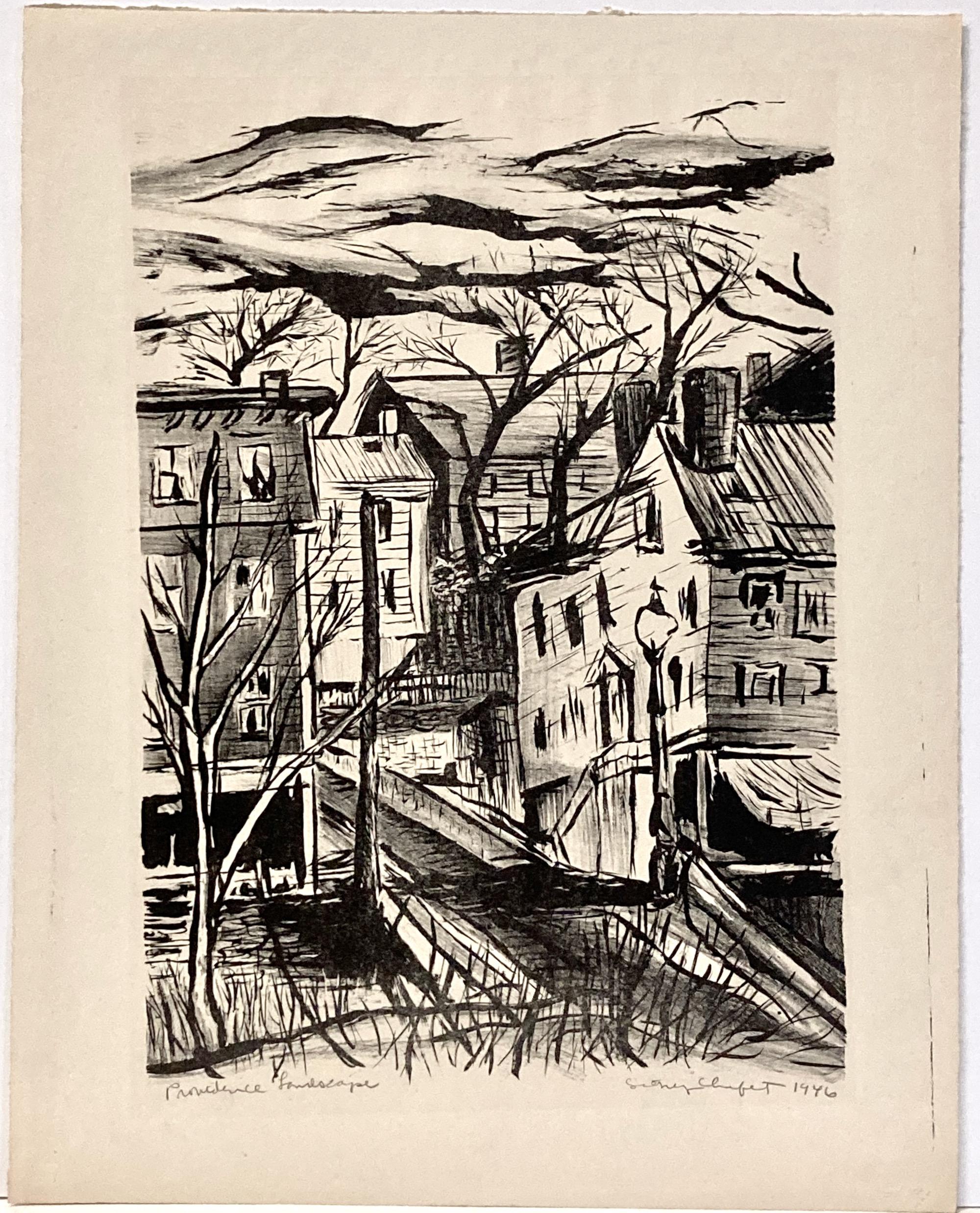 Sidney Chafetz, Paisaje de Providence, 1946, litografía en venta 1