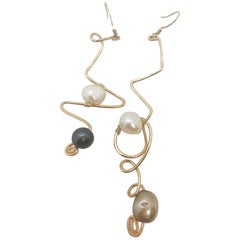 Sidney Cherie Studio Texture Gold brass Earrings with Freshwater Pearls