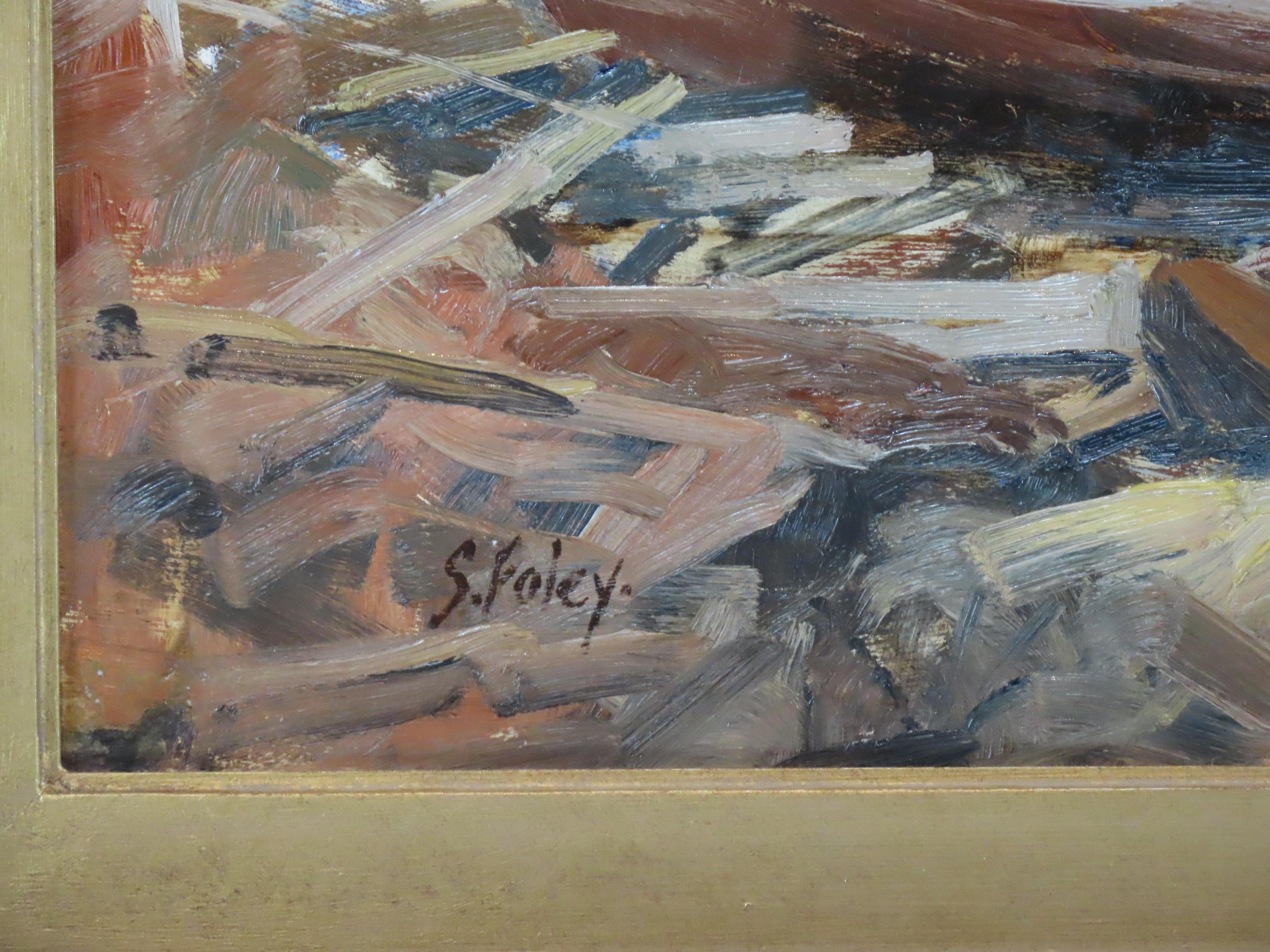 Original Oil on Board, SIDNEY FOLEY,  “Boatyard River Tamar” For Sale 3