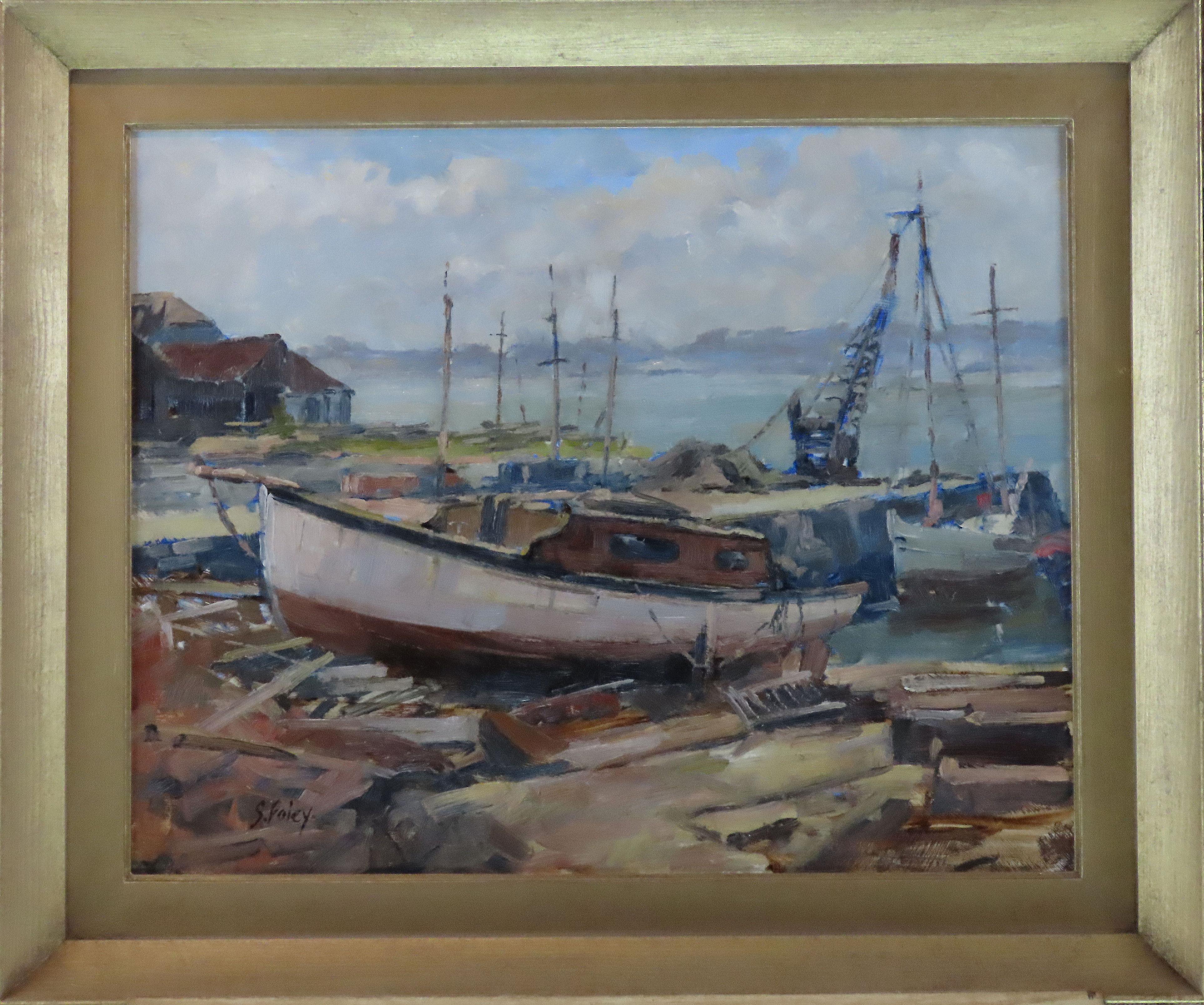 SIDNEY FOLEY, R.O.I., R.S.M.A., W.G.A., 1916-2001
Painter of river views and townscapes. He was President of the Wapping Group of Artists and member of the Royal Marine Society of Artists, Royal Institute, London and Langham Sketching Clubs and