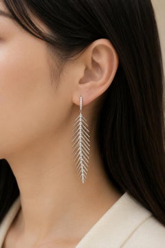 Sidney Garber 18K White Gold Diamond Feathers That Move Earrings