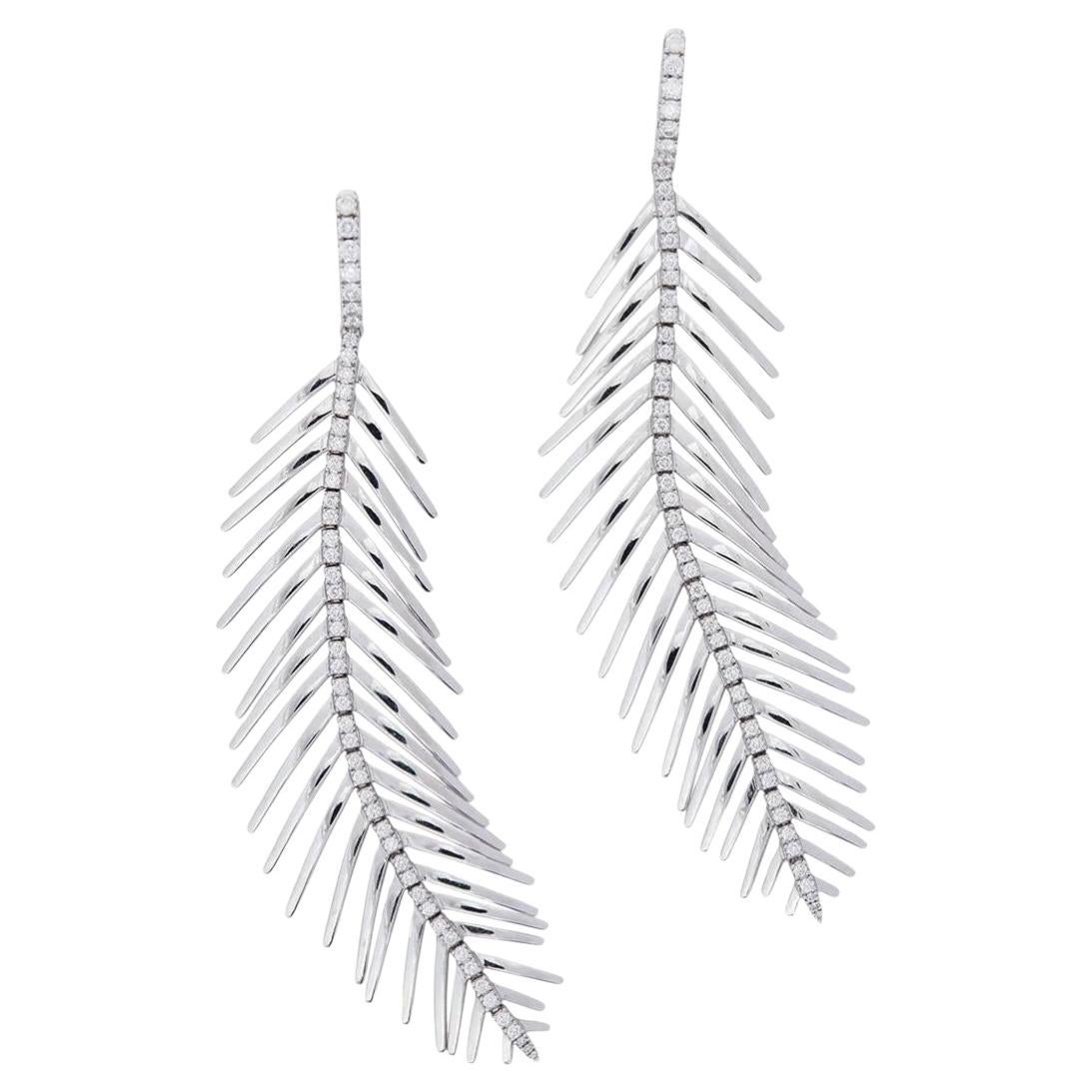Sidney Garber 18K White Gold Diamond Feathers That Move Earrings