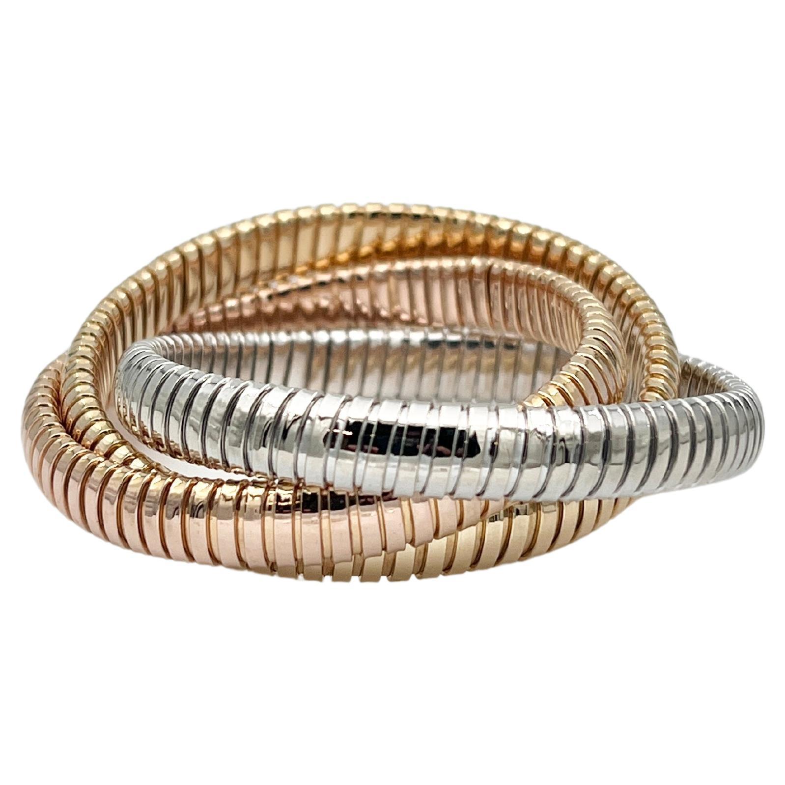 Sidney Garber 18k Yellow, Rose and White Gold Rolling Bangle Bracelet For Sale