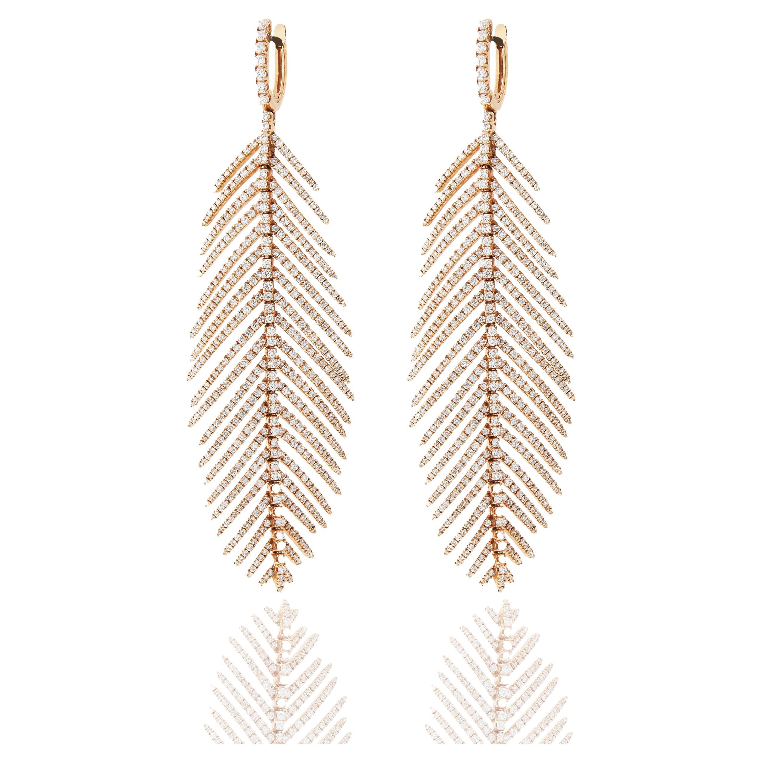 Garber Feathers That Move Diamond Earrings 18k Rose Gold For Sale at 1stDibs | rose gold feathers, shaped earrings