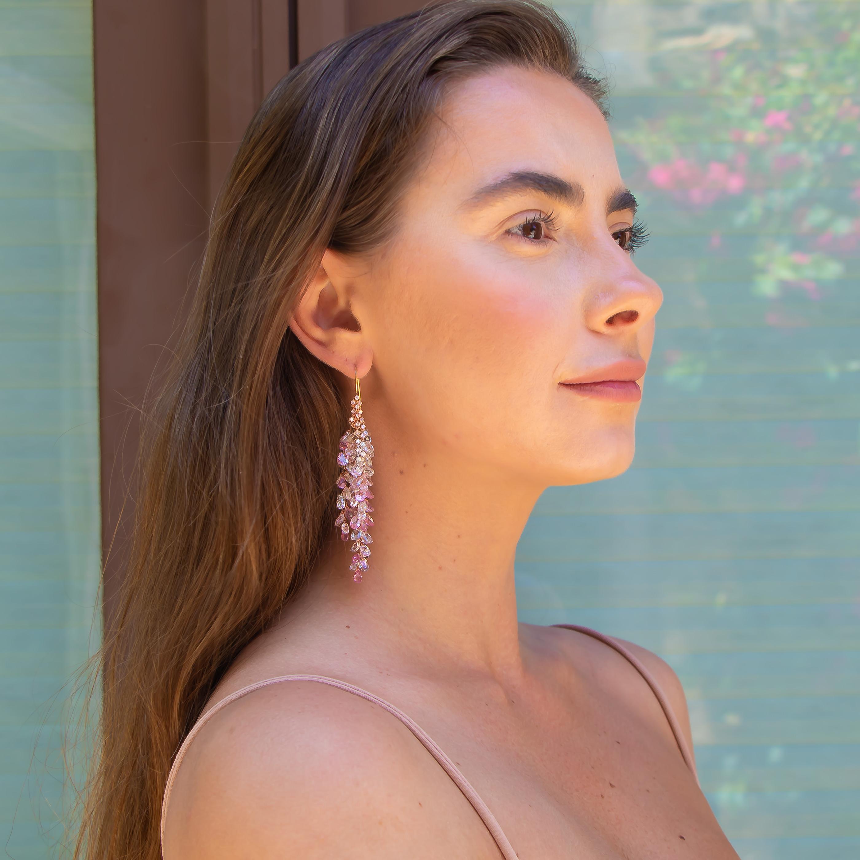 Modern Sidney Garber Pink Sapphires and Diamonds Earrings 100 Carat Total 18 Karat Gold