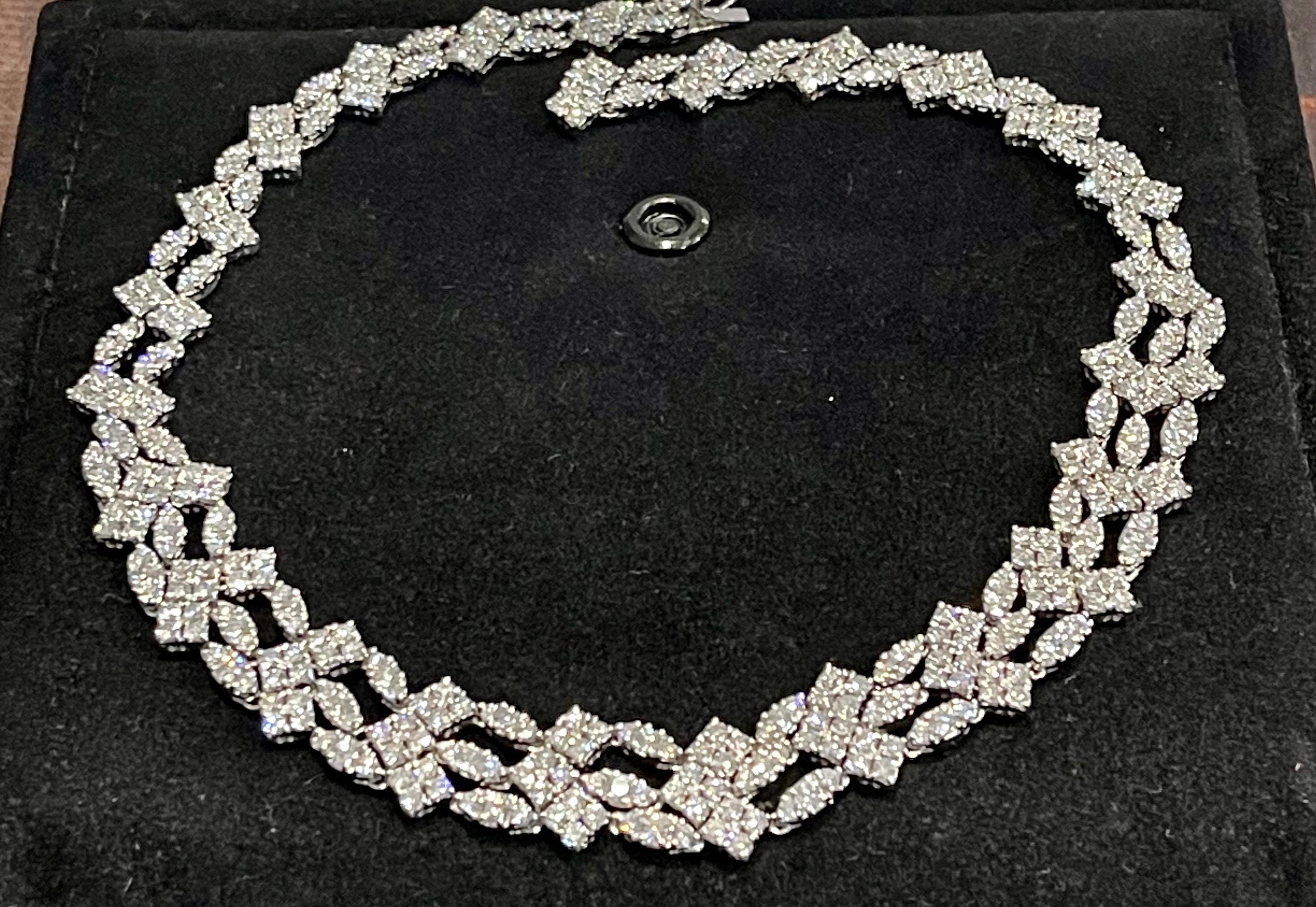Sidney Garber's Vintage 35 Ct Diamond Bridal Necklace 18 Karat Weißgold 60 Gm (Rundschliff) im Angebot