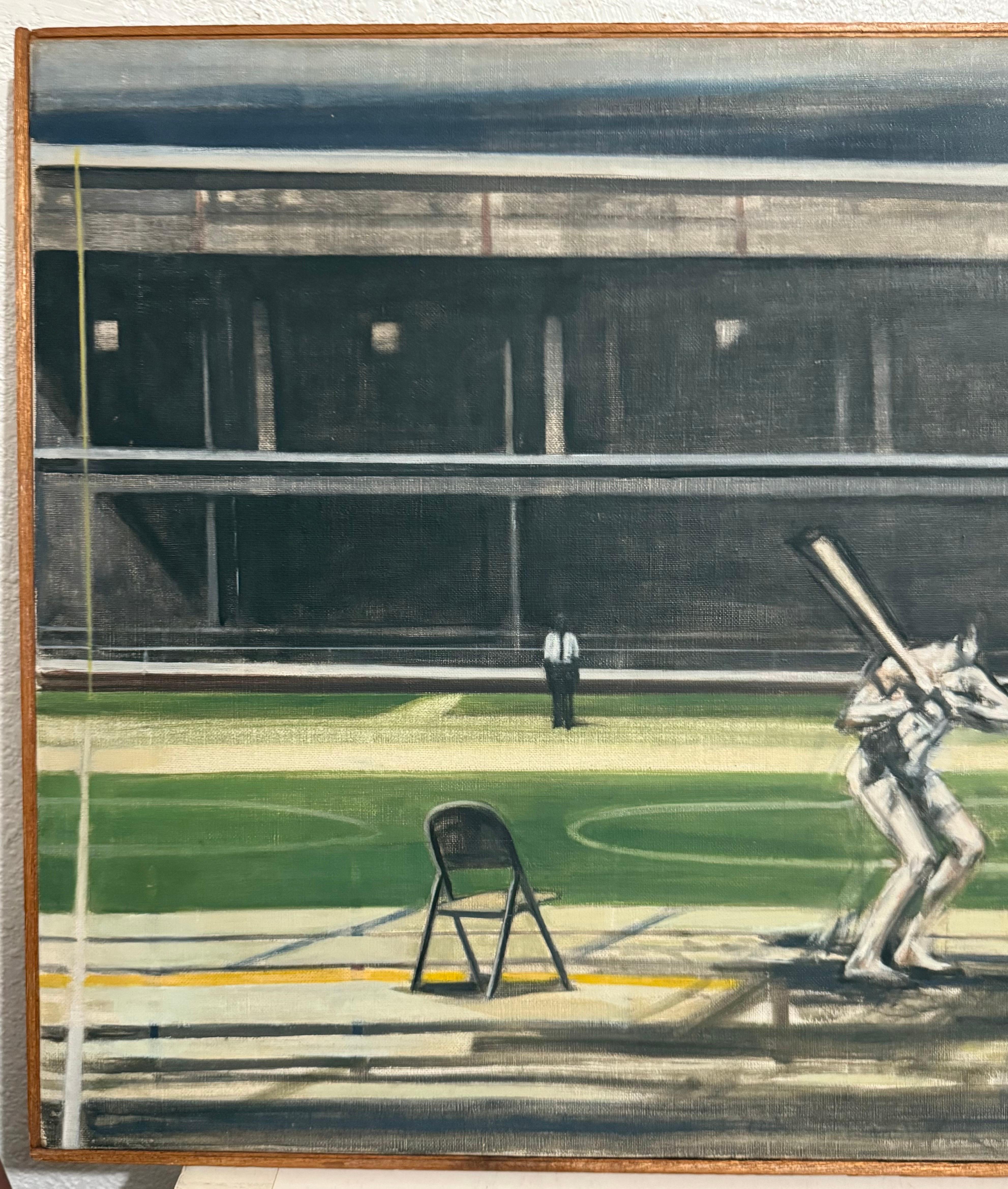 Large American Modernist Oil Painting Baseball Game the Tryout Sidney Goodman For Sale 13