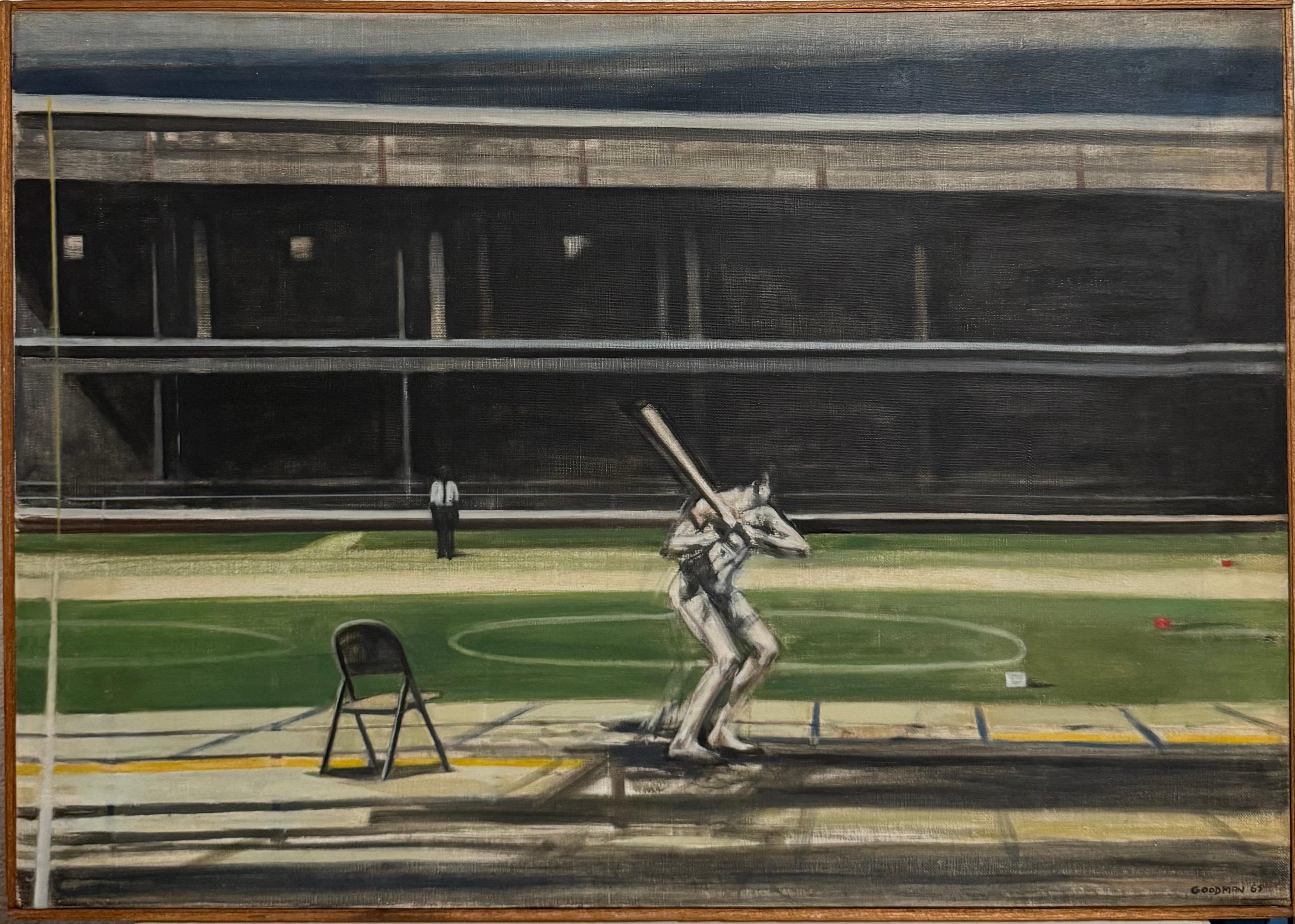 Large American Modernist Oil Painting Baseball Game the Tryout Sidney Goodman For Sale 1