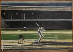 Large American Modernist Oil Painting Baseball Game the Tryout Sidney Goodman