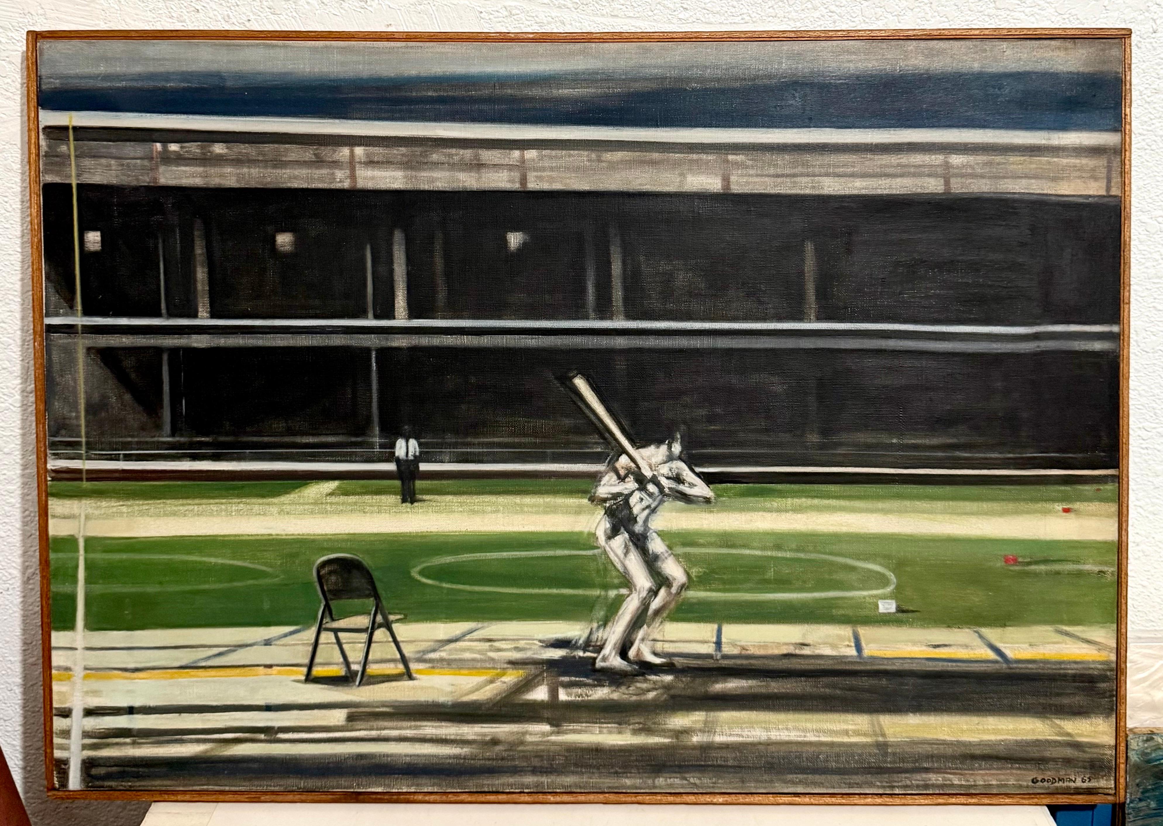 Large American Modernist Oil Painting Baseball Game the Tryout Sidney Goodman For Sale 2