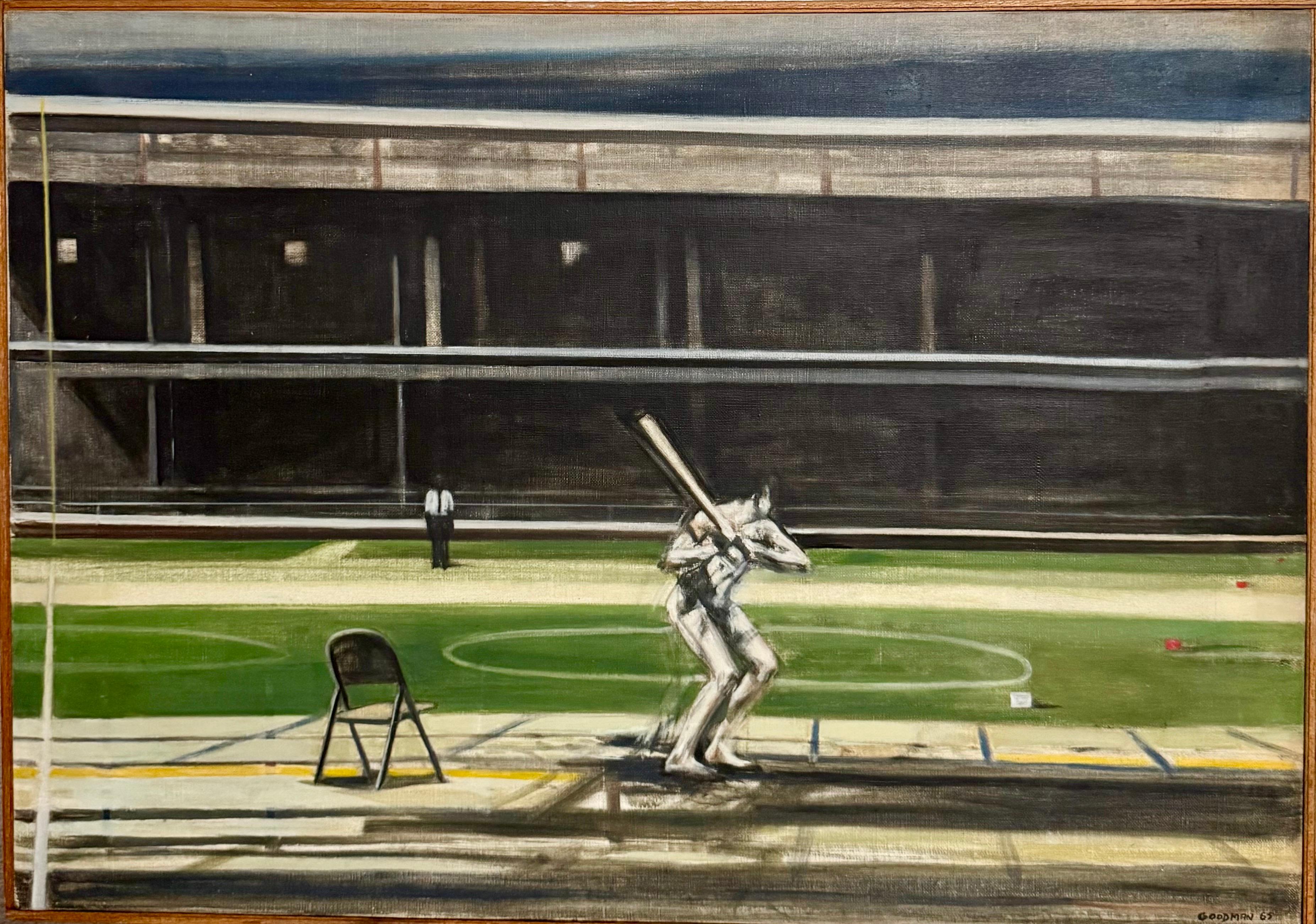 Large American Modernist Oil Painting Baseball Game the Tryout Sidney Goodman For Sale 5
