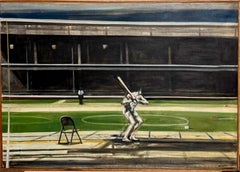 Vintage Large American Modernist Oil Painting Baseball Game the Tryout Sidney Goodman