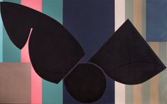 Grande peinture à l'huile abstraite des années 1980 "Somethin' Stupid" - Rose, Noir, Tan, encadrée