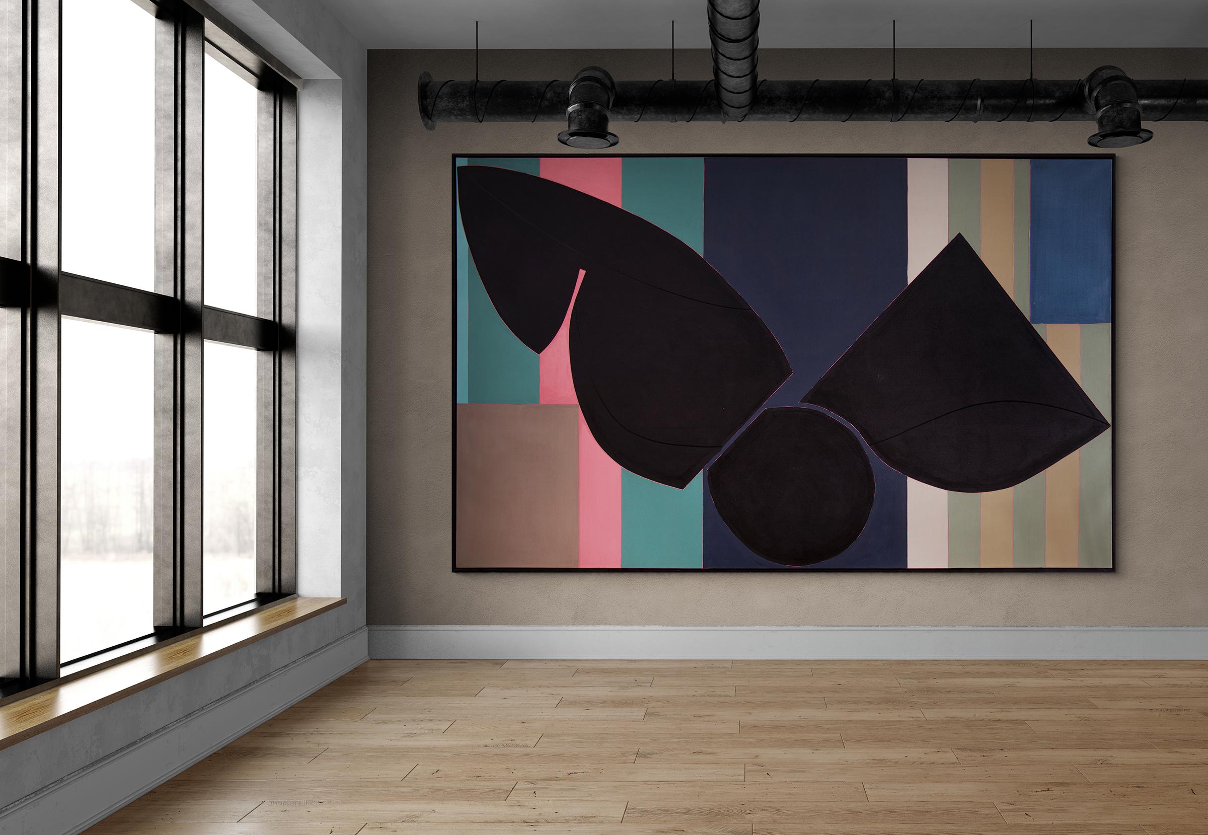Quadro ad olio astratto di grandi dimensioni degli anni '80 