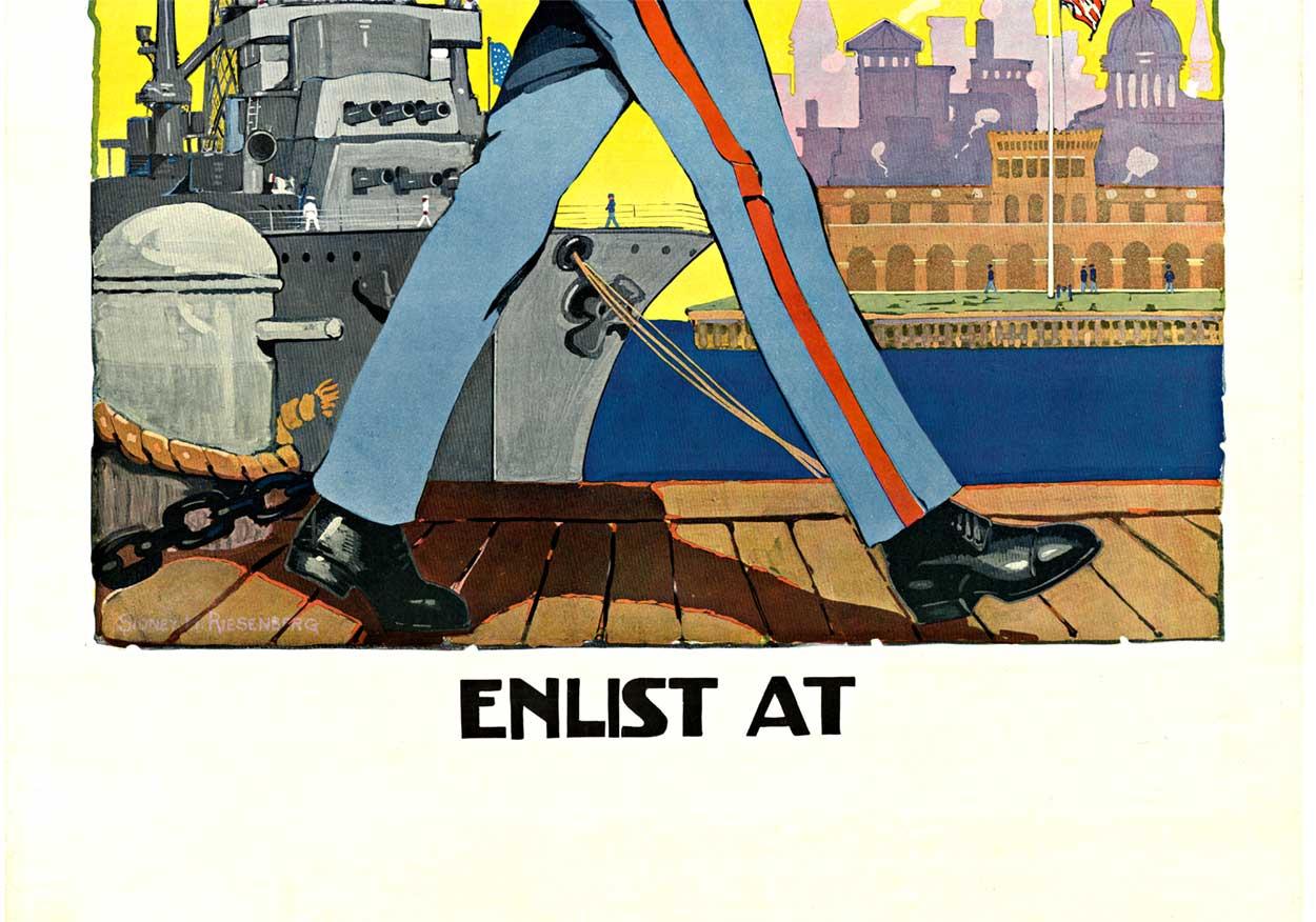 Affiche de recrutement originale des Marines américains de la première guerre mondiale, dos en lin - Modernisme américain Print par Sidney Harry Riesenberg