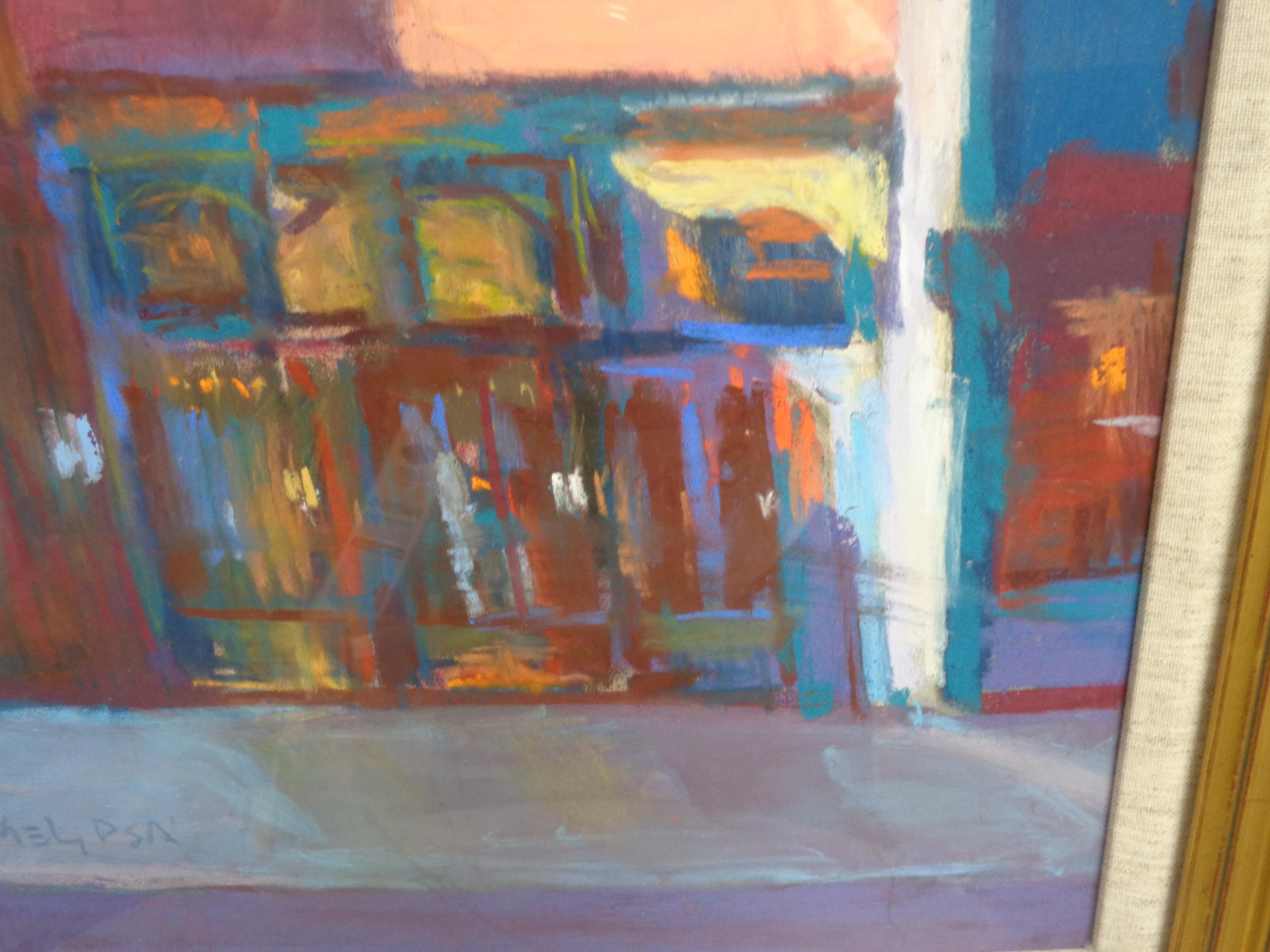 Impressionistic Cityscape Pastel Painting by Sydney Hermel Salmagundi Label For Sale 2