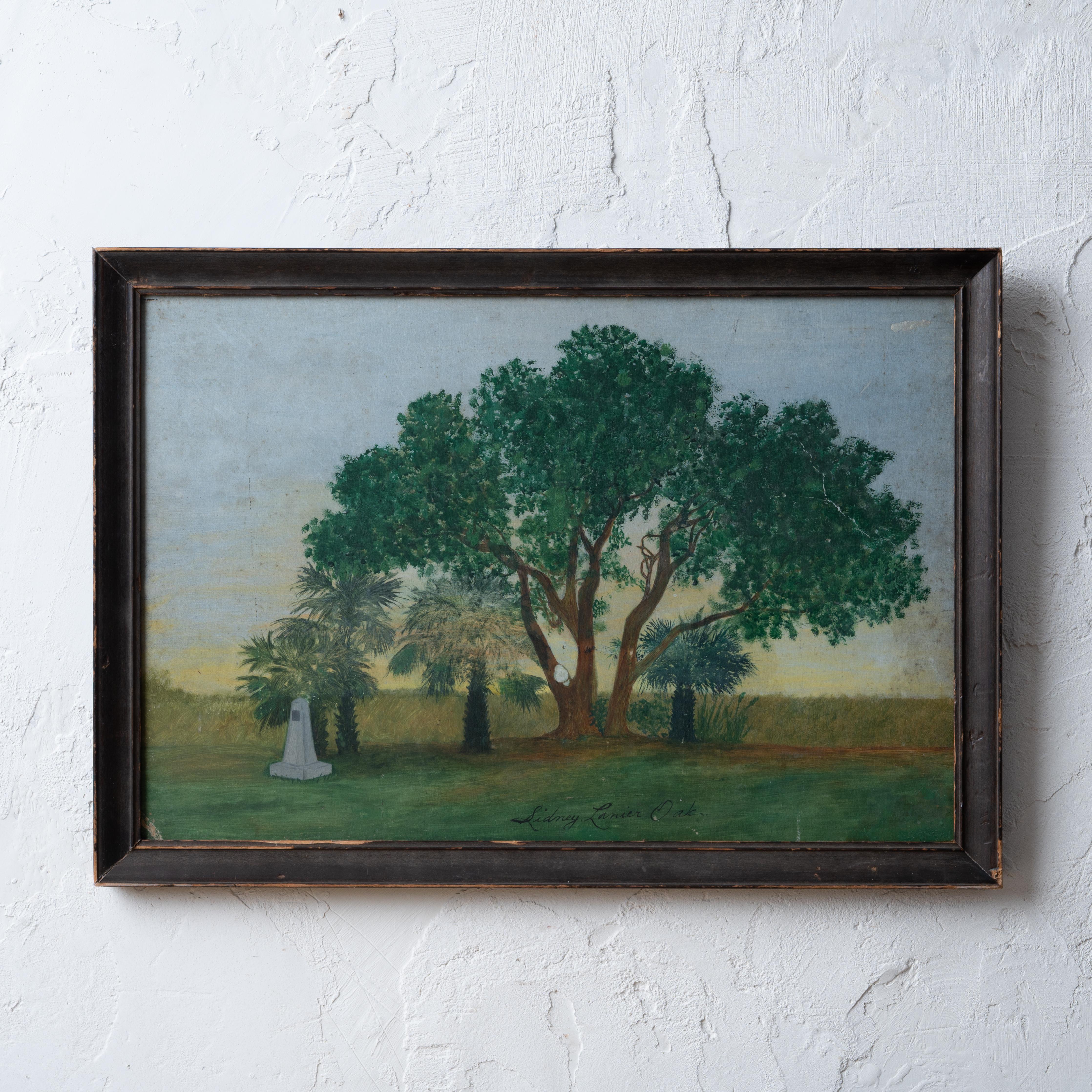 Ein unsigniertes Tempera-auf-Karton-Gemälde, das die Sidney Lanier Oak, Brunswick, Georgia, 1930er Jahre, darstellt.



19 ¾ Zoll breit und 14 Zoll hoch; ¾ Zoll tief



