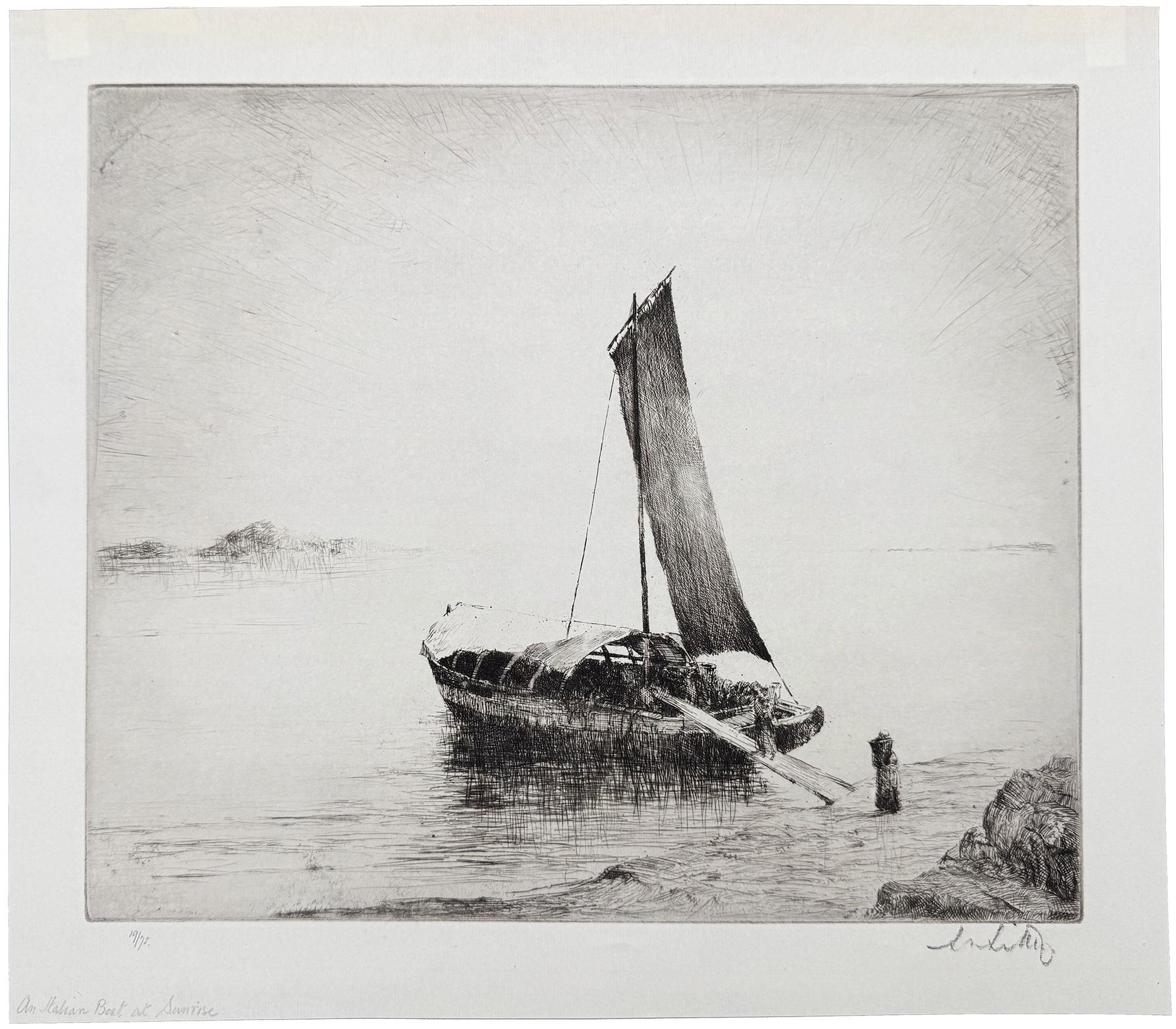 Barco italiano al amanecer - Print de Sidney Mackenzie Litten