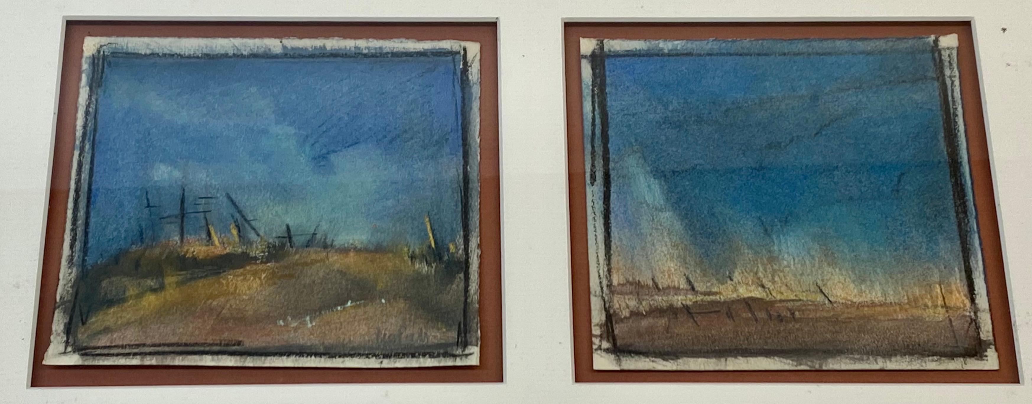 Sidney Robert Nolan Abstract Pastel Landscape Diptych 20th C. - Painting by Sidney Nolan