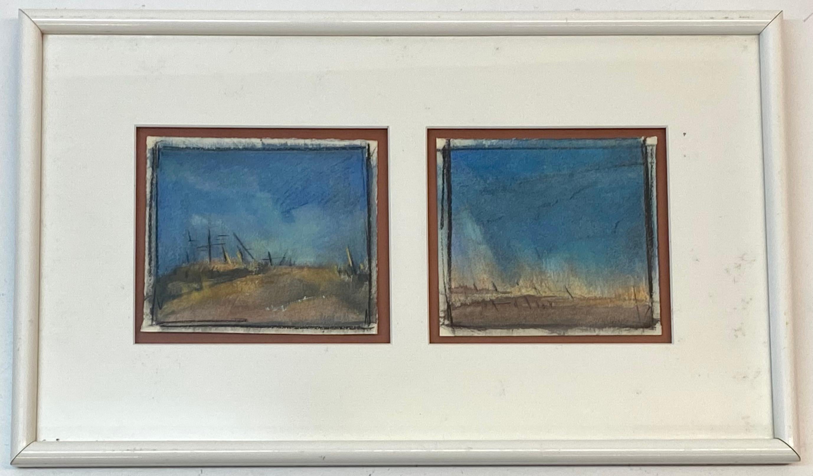 Sidney Nolan Abstract Painting - Sidney Robert Nolan Abstract Pastel Landscape Diptych 20th C.