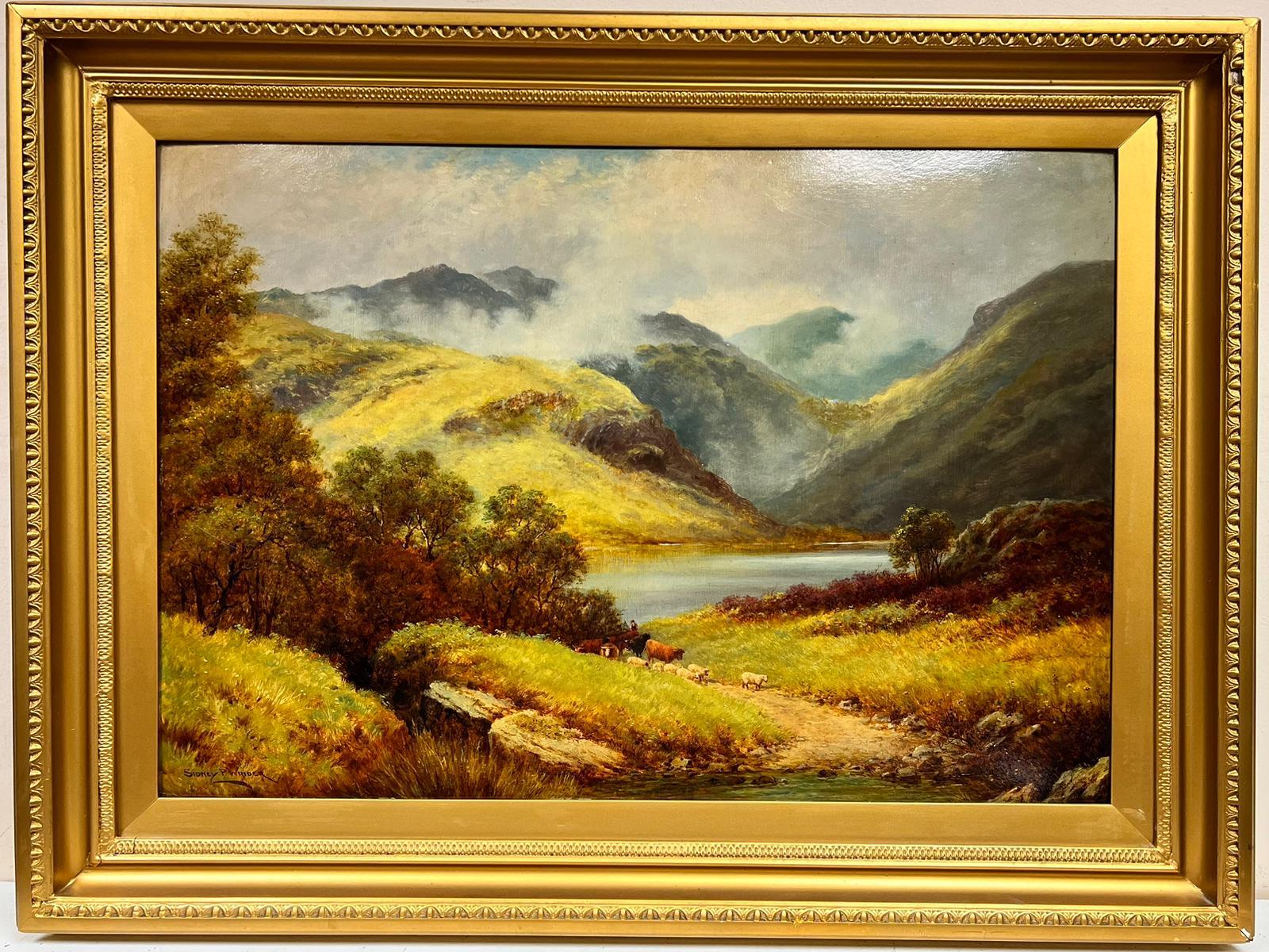 Huge Antique Scottish Highlands Misty Loch Landscape Summer Landscape - Painting by Sidney. P. Winder