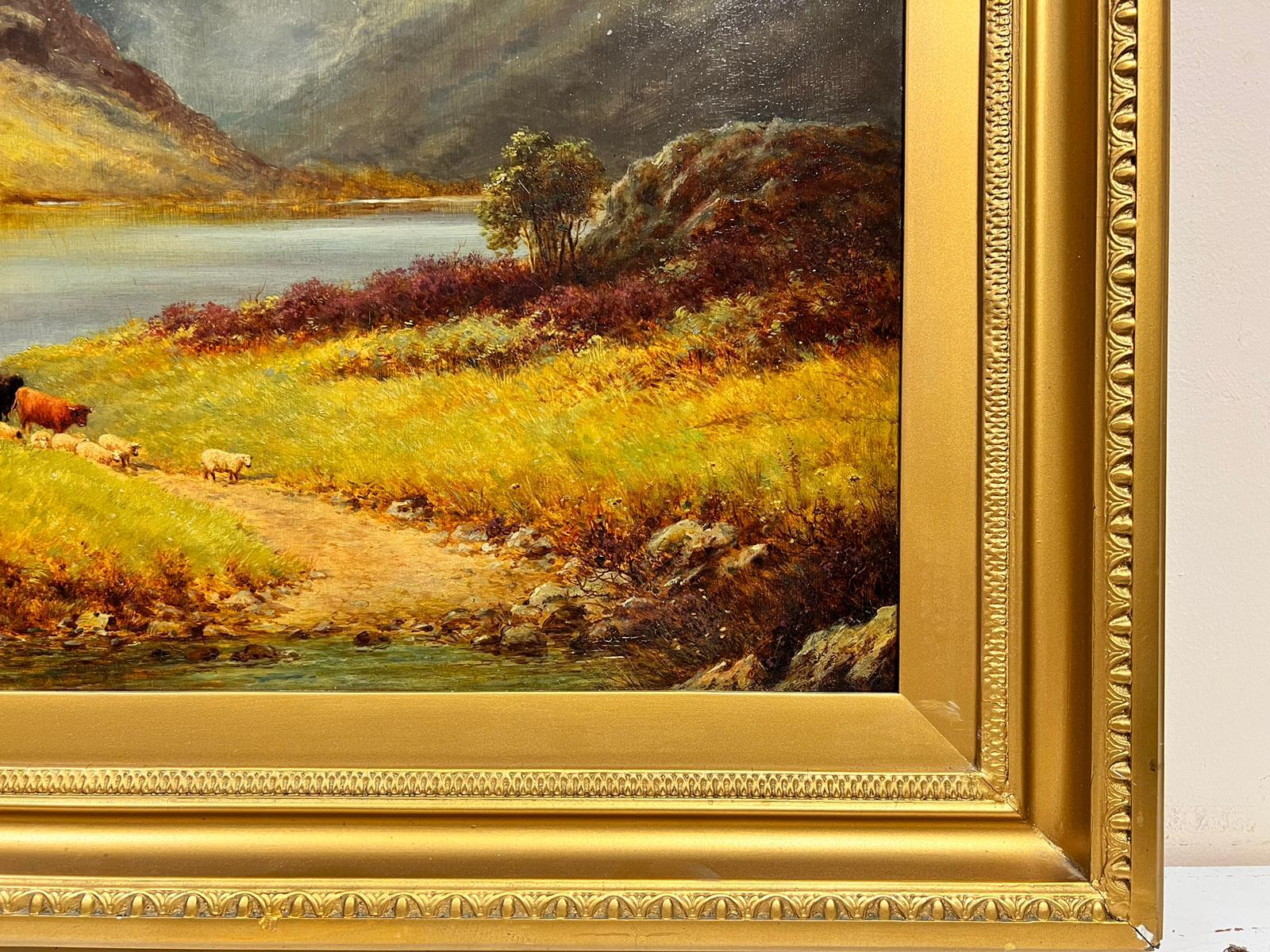 Huge Antique Scottish Highlands Misty Loch Landscape Summer Landscape - Victorian Painting by Sidney. P. Winder